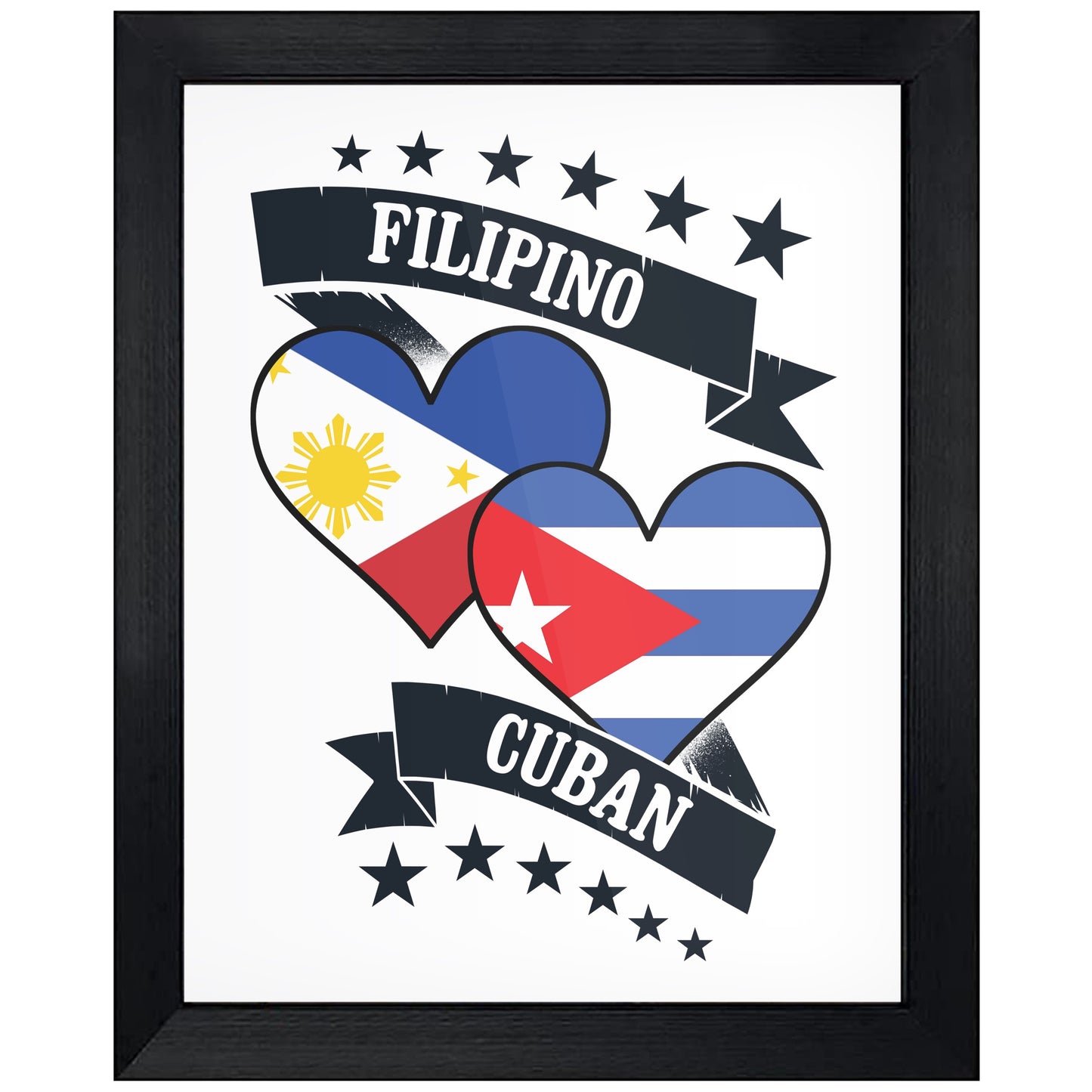 Filipino Cuban Heart Flags Philippines Cuba 8"x10" Wall Art Print