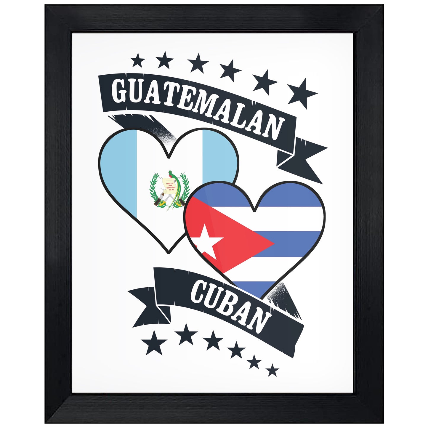 Guatemalan Cuban Heart Flags Guatemala Cuba 8"x10" Wall Art Print