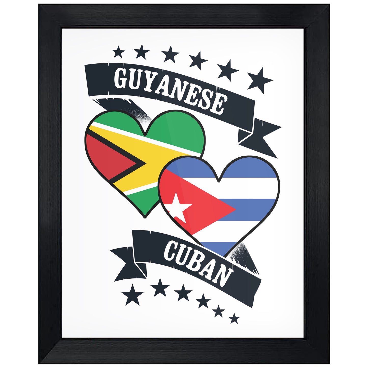 Guyanese Cuban Heart Flags Guyana Cuba 8"x10" Wall Art Print