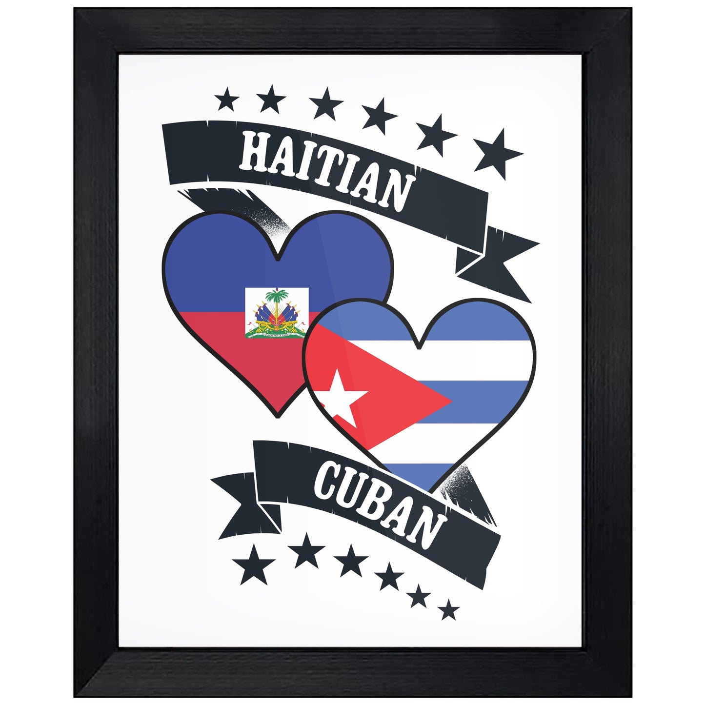 Haitian Cuban Heart Flags Haiti Cuba 8"x10" Wall Art Print