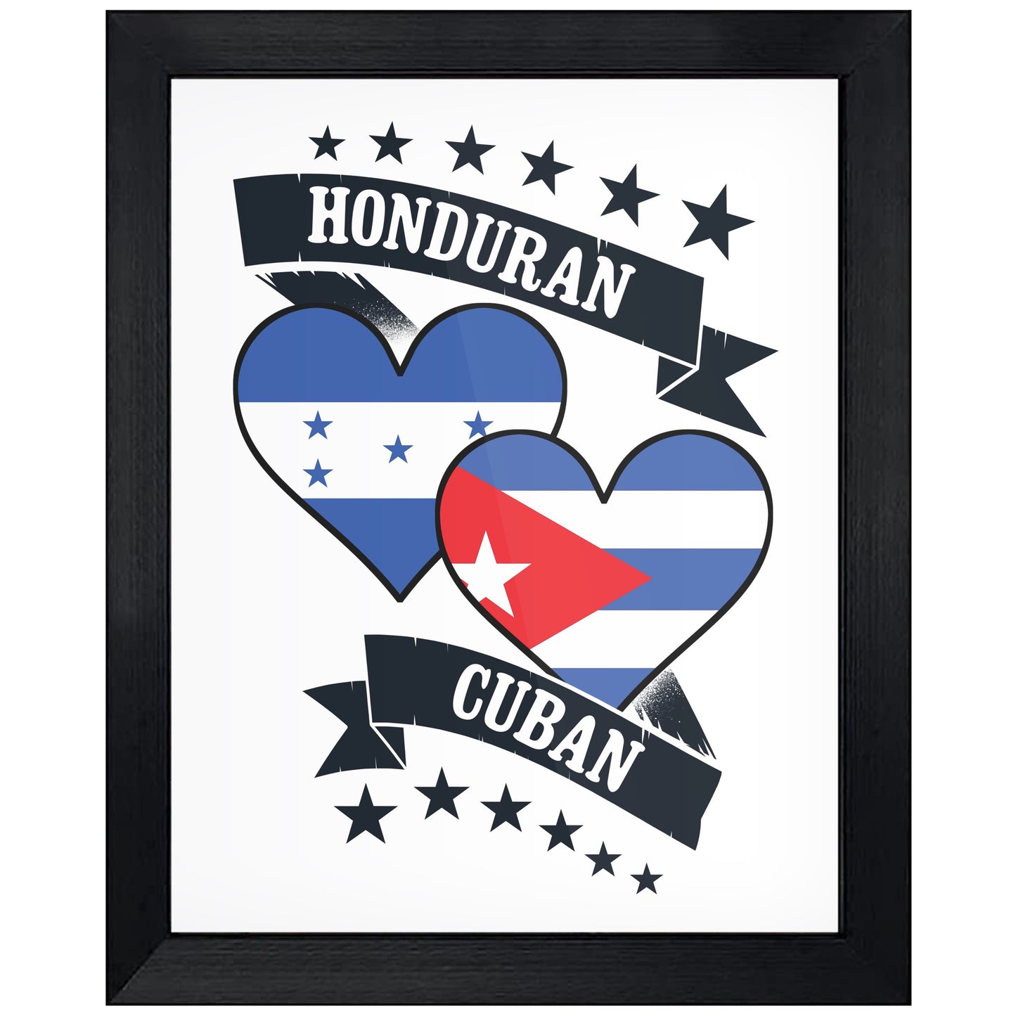 Honduran Cuban Heart Flags Honduras Cuba 8"x10" Wall Art Print
