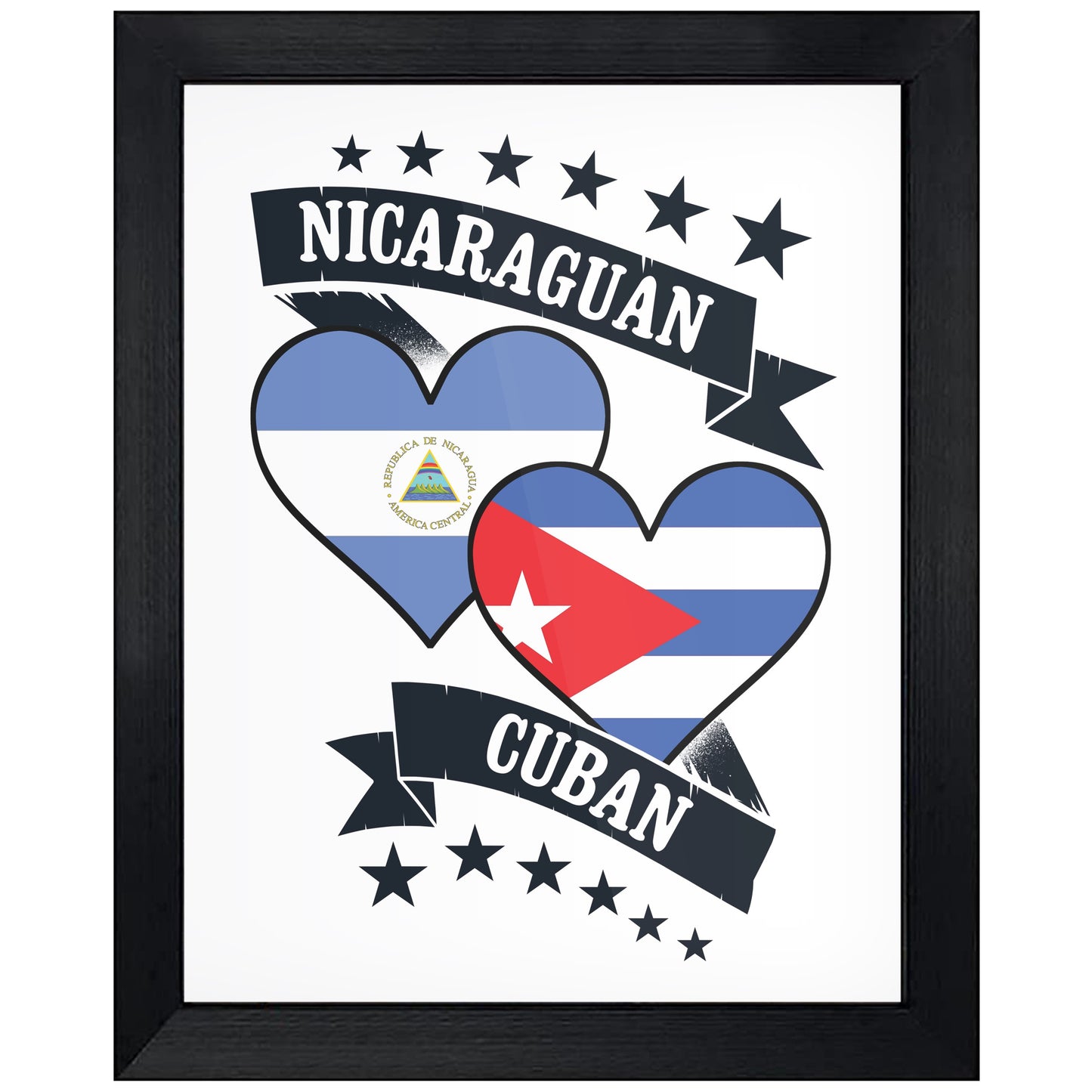 Nicaraguan Cuban Heart Flags Nicaragua Cuba 8"x10" Wall Art Print