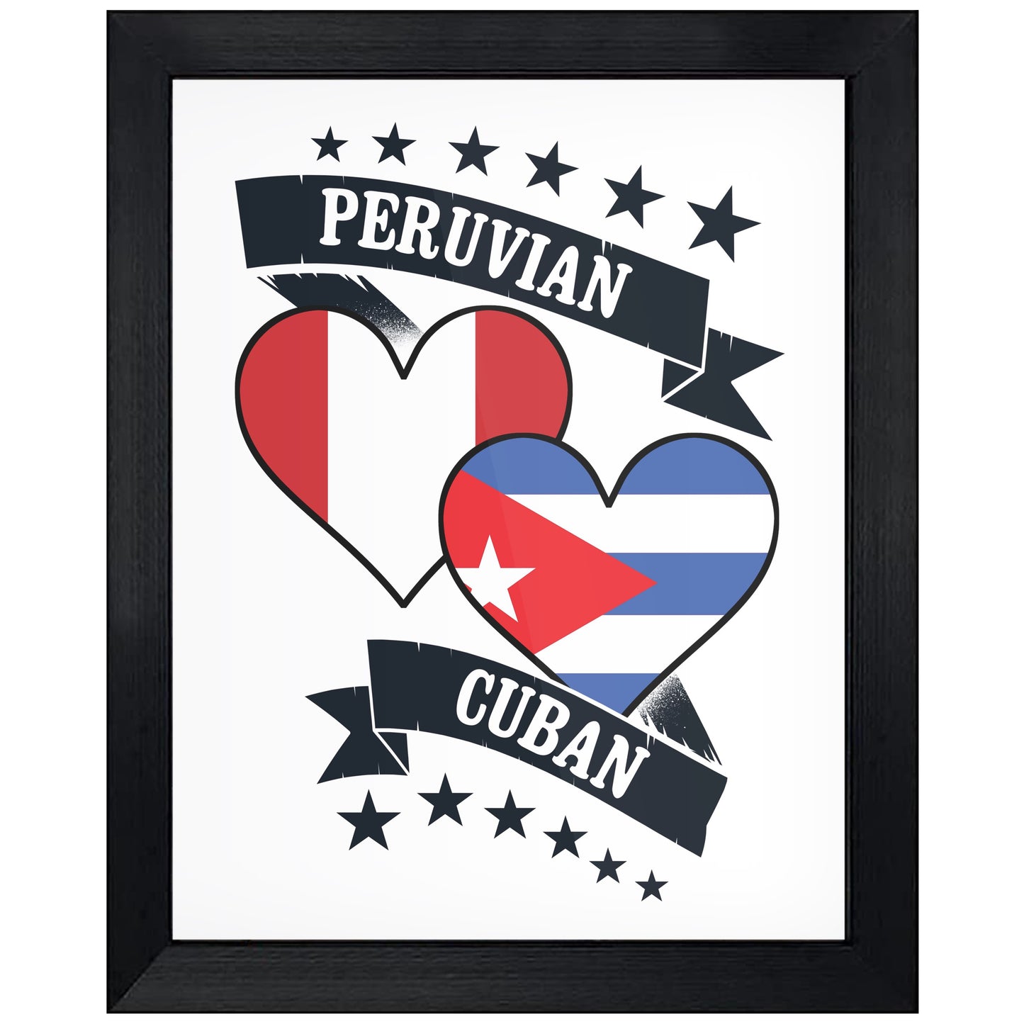 Peruvian Cuban Heart Flags Peru Cuba 8"x10" Wall Art Print