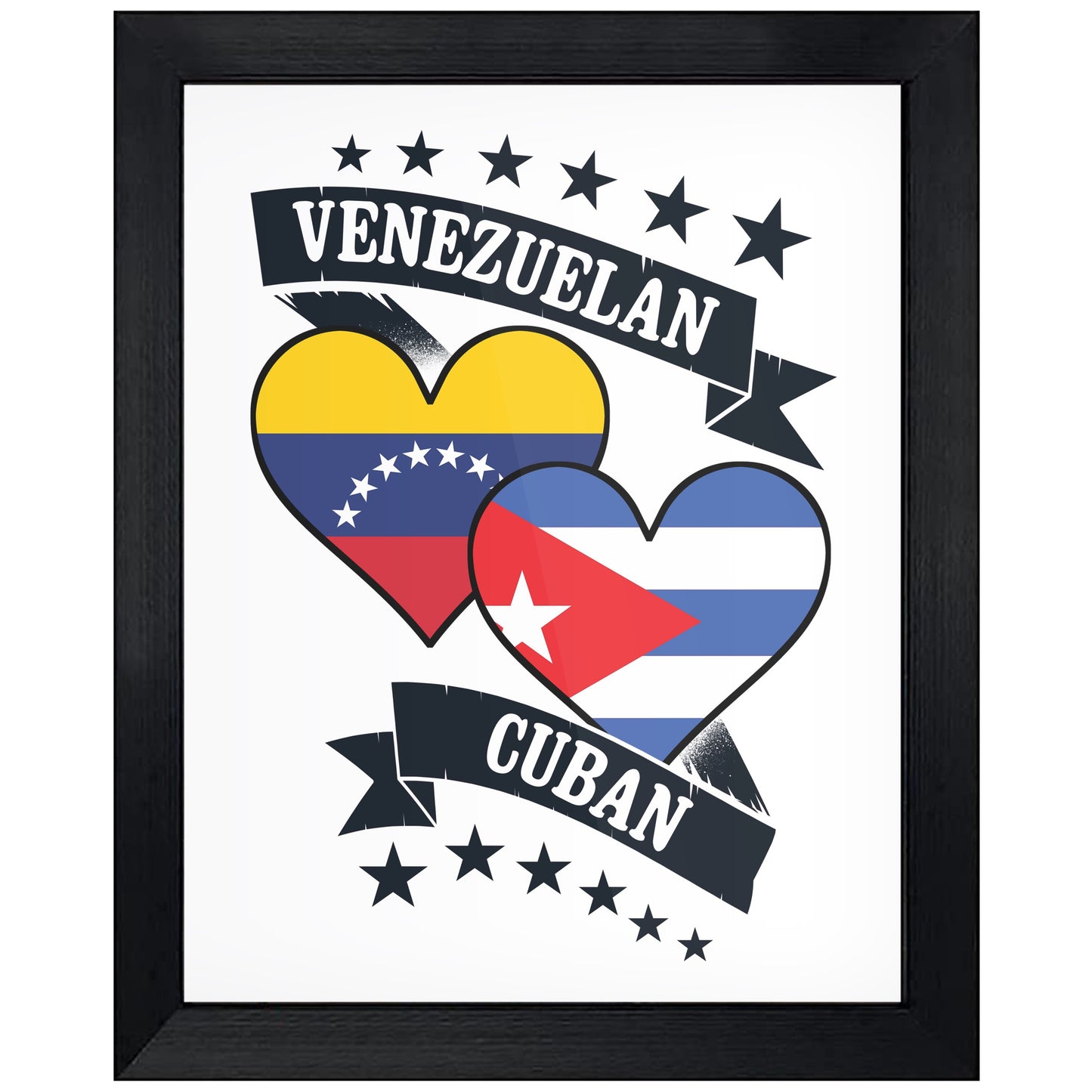 Venezuelan Cuban Heart Flags Venezuela Cuba 8"x10" Wall Art Print