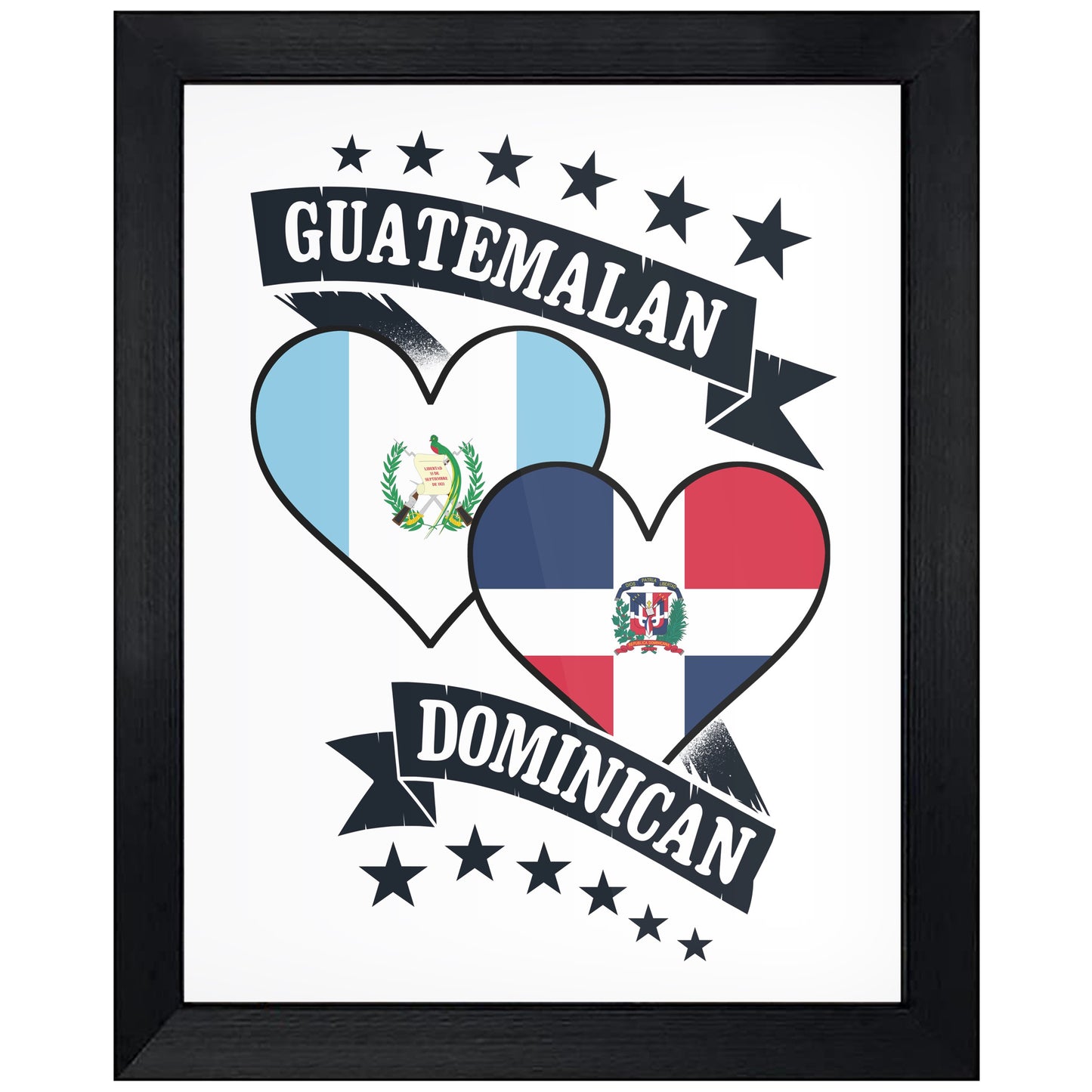 Guatemalan Dominican Heart Flags Guatemala Dominican Republic 8"x10" Wall Art Print
