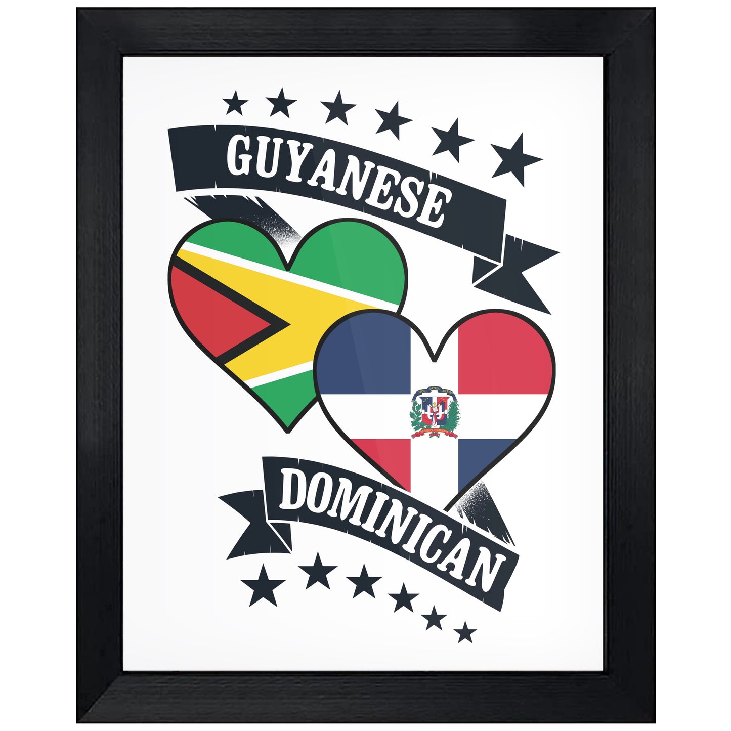 Guyanese Dominican Heart Flags Guyana Dominican Republic 8"x10" Wall Art Print