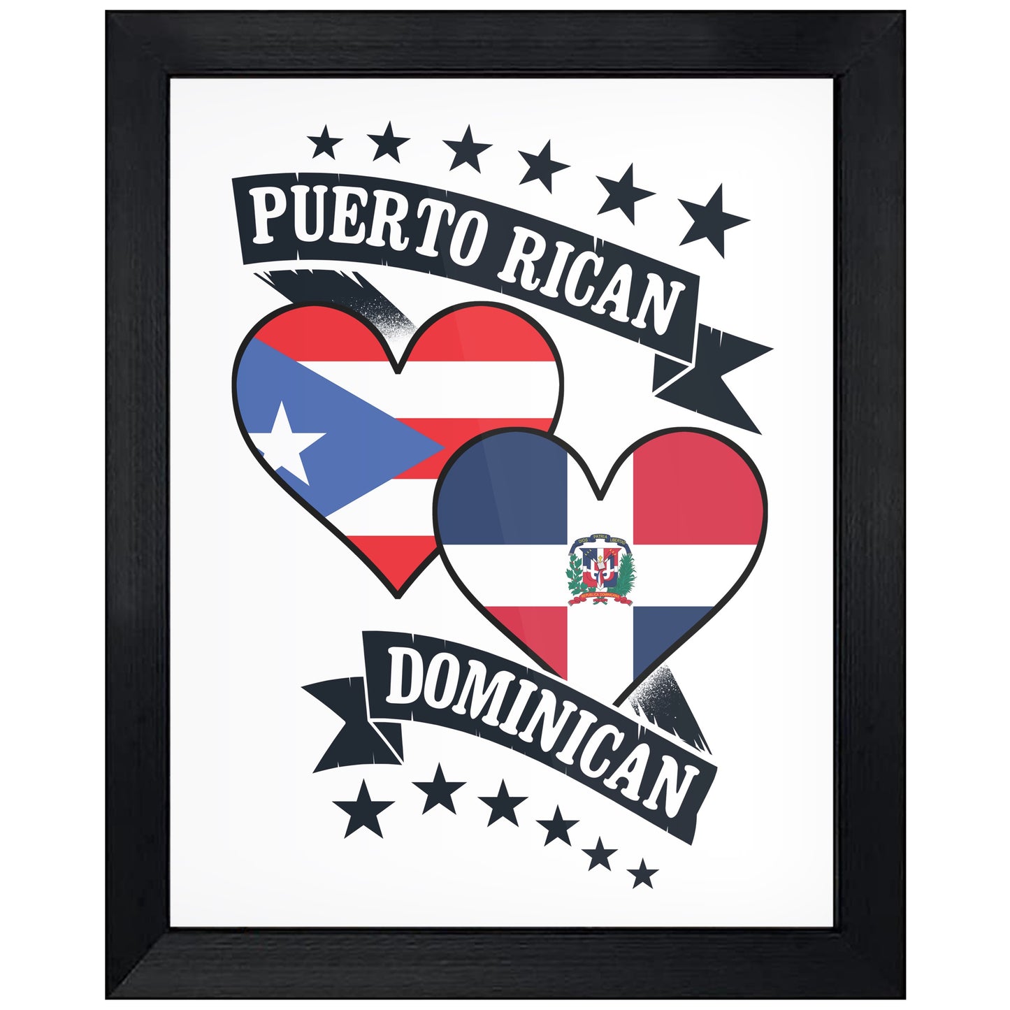 Puerto Rican Dominican Heart Flags Puerto Rico Dominican Republic 8"x10" Wall Art Print