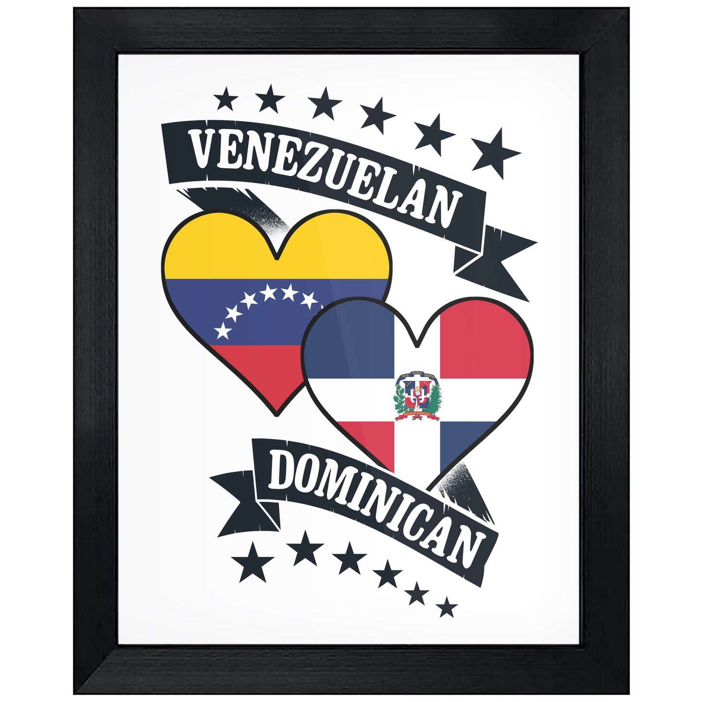 Venezuelan Dominican Heart Flags Venezuela Dominican Republic 8"x10" Wall Art Print
