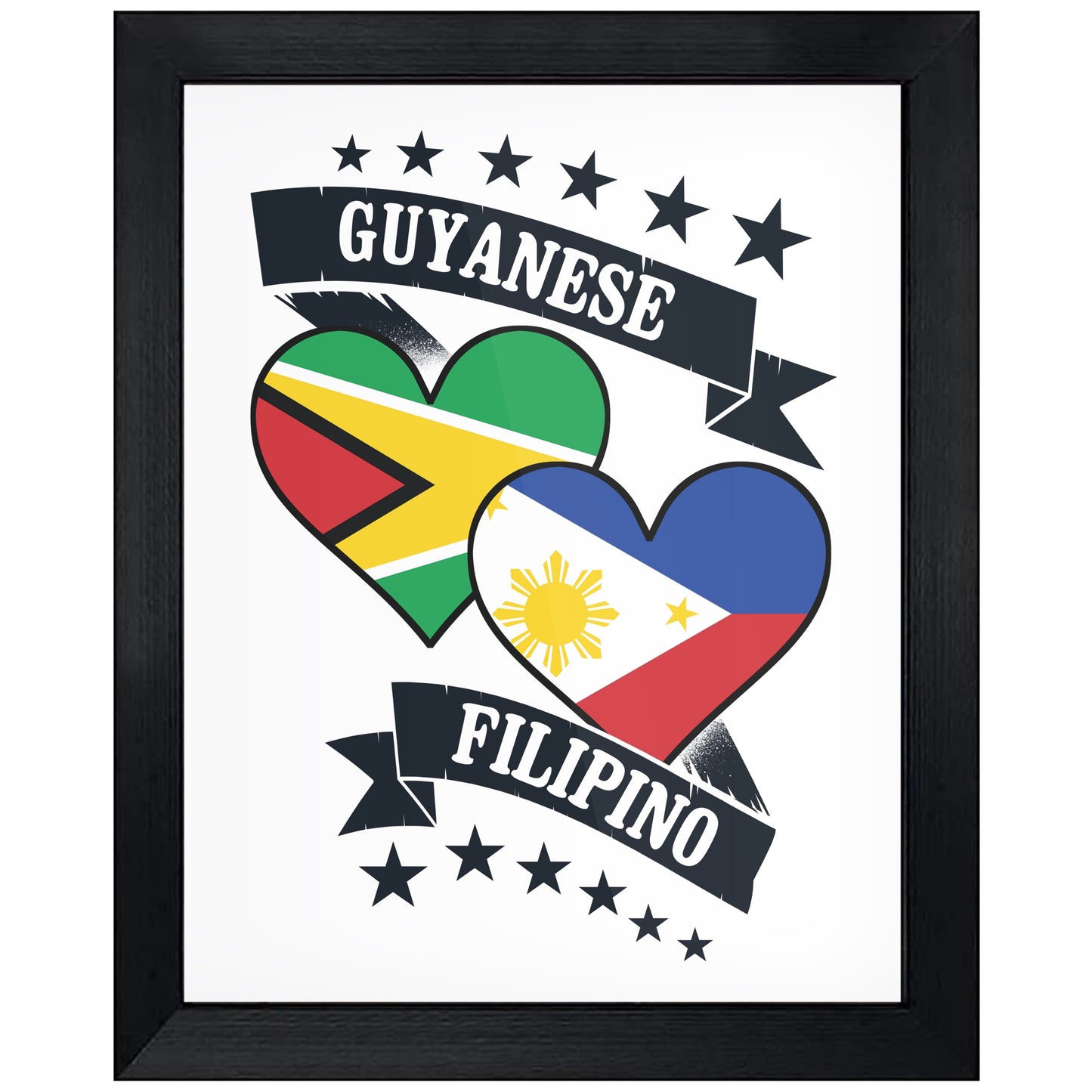 Guyanese Filipino Heart Flags Guyana Philippines 8"x10" Wall Art Print
