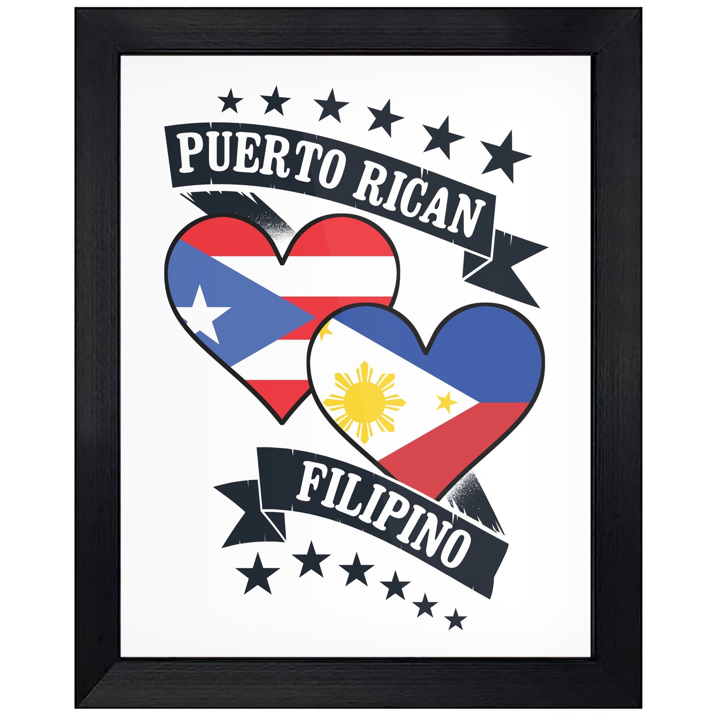 Puerto Rican Filipino Heart Flags Puerto Rico Philippines 8"x10" Wall Art Print