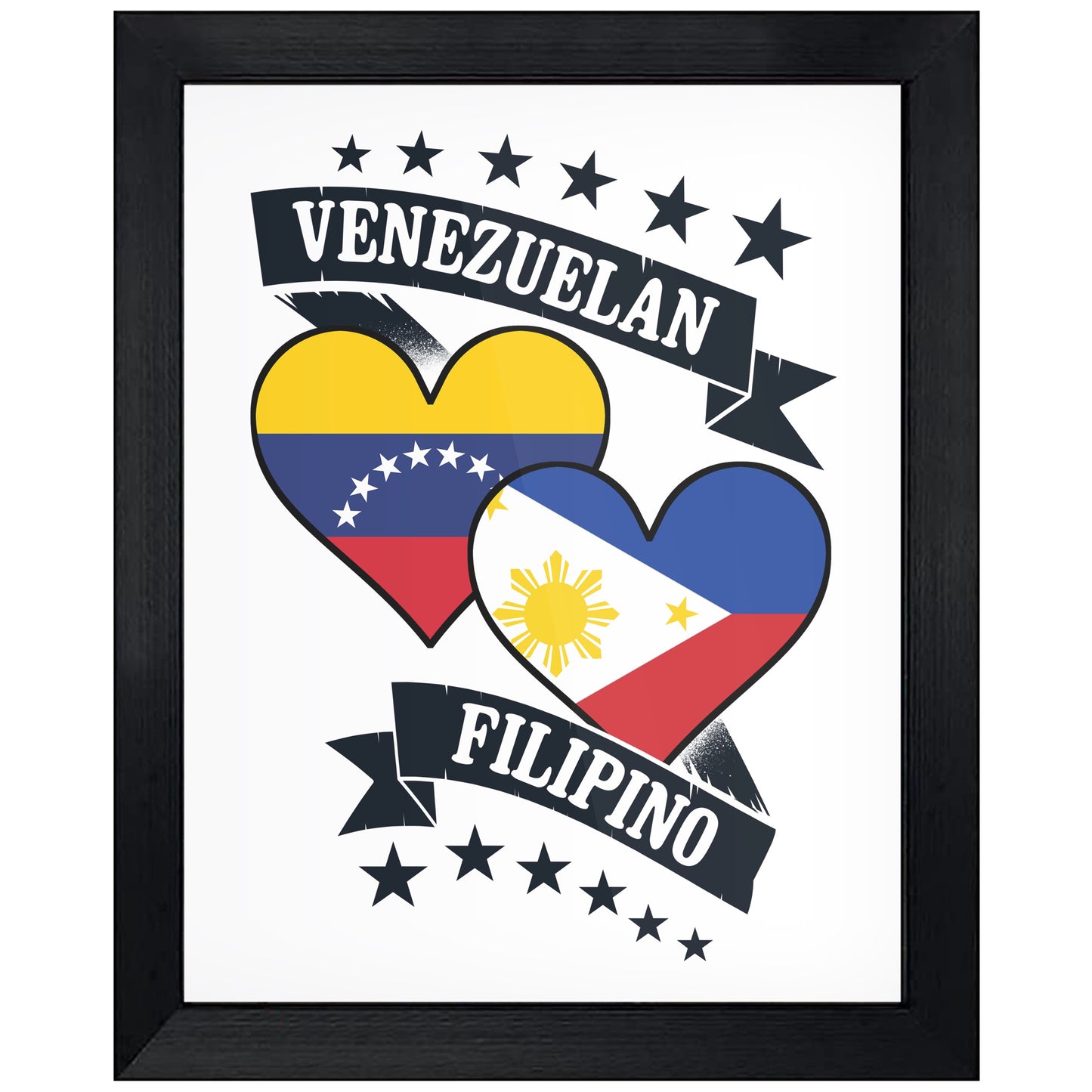 Venezuelan Filipino Heart Flags Venezuela Philippines 8"x10" Wall Art Print