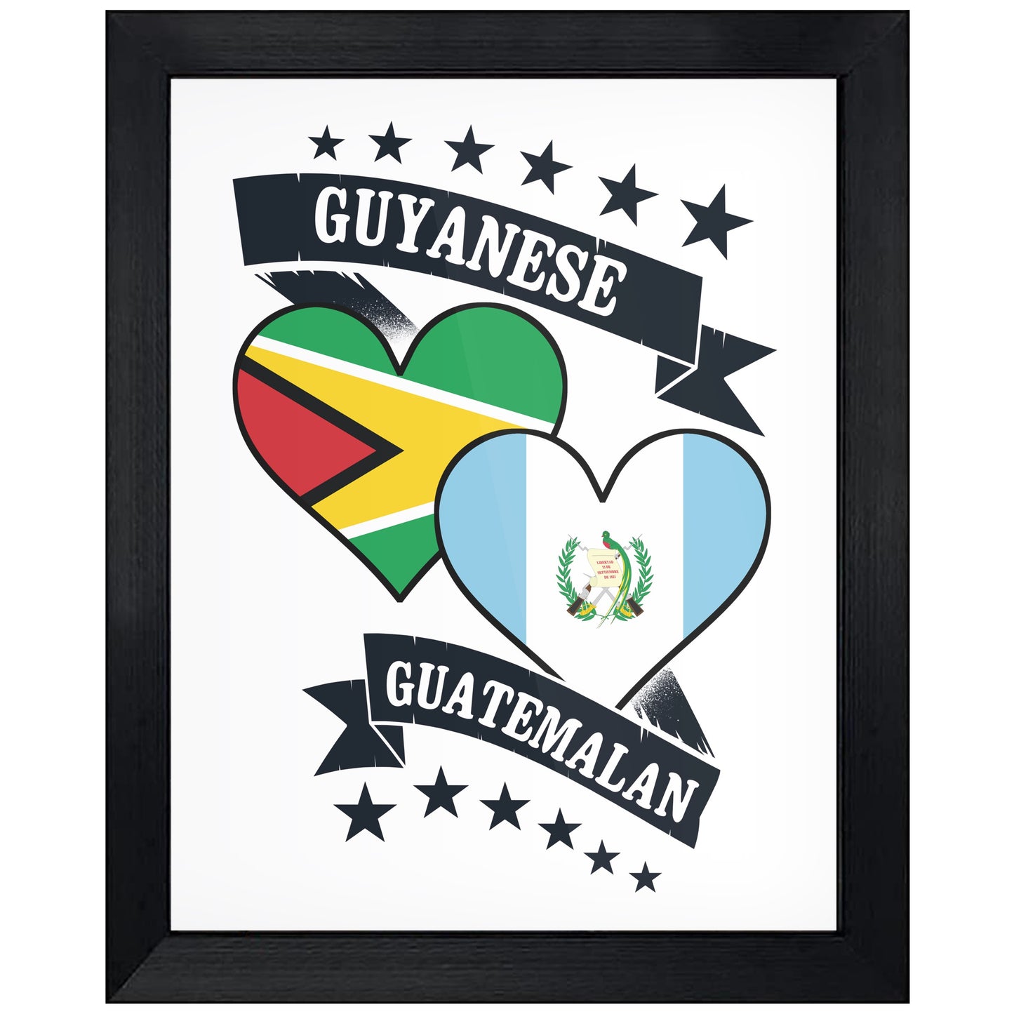 Guyanese Guatemalan Heart Flags Guyana Guatemala 8"x10" Wall Art Print