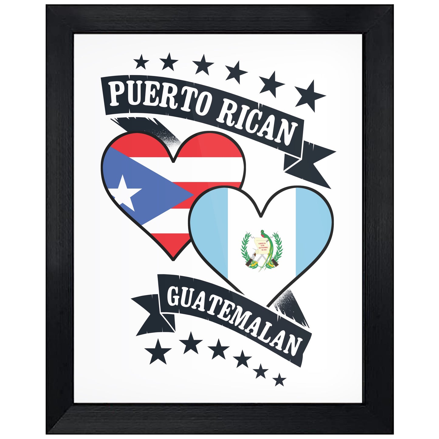 Puerto Rican Guatemalan Heart Flags Puerto Rico Guatemala 8"x10" Wall Art Print