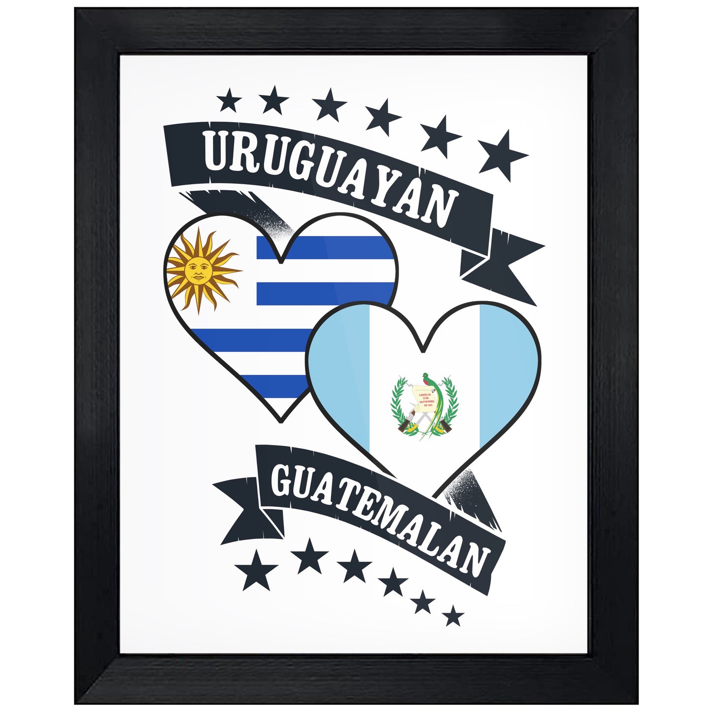 Uruguayan Guatemalan Heart Flags Uruguay Guatemala 8"x10" Wall Art Print