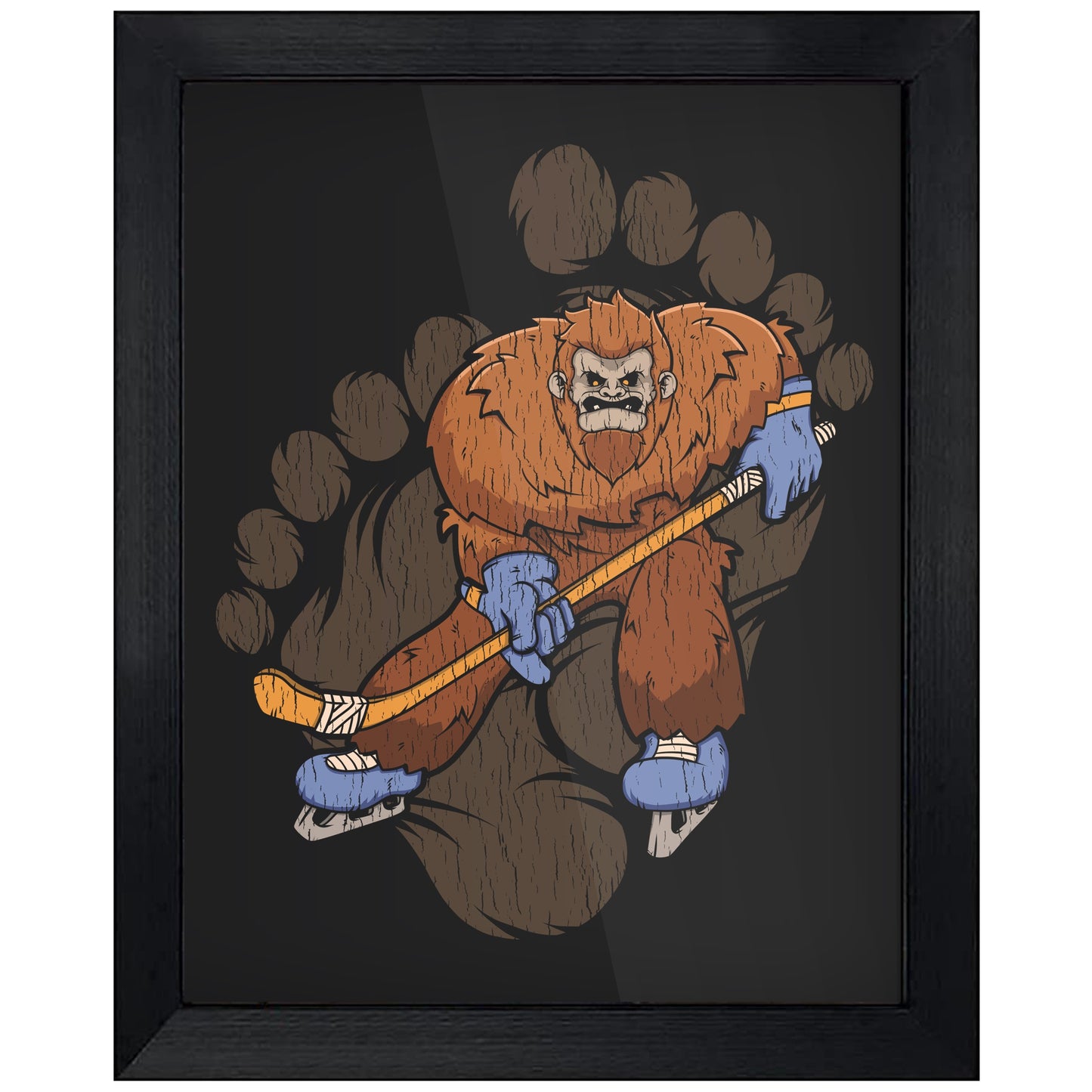 Bigfoot Hockey Art - Sasquatch Ice Hockey 8"x10" Wall Art Print