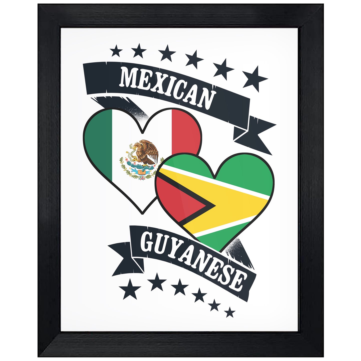 Mexican Guyanese Heart Flags Mexico Guyana 8"x10" Wall Art Print