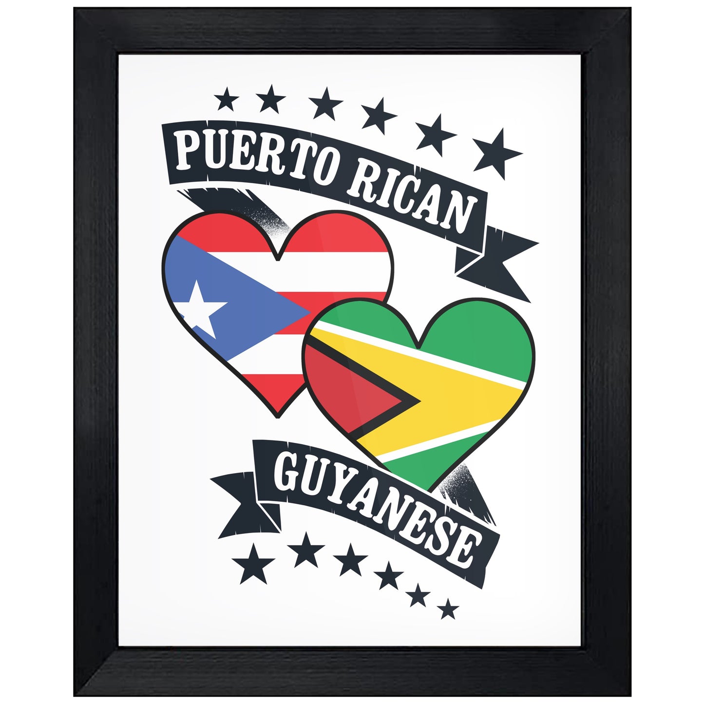 Puerto Rican Guyanese Heart Flags Puerto Rico Guyana 8"x10" Wall Art Print