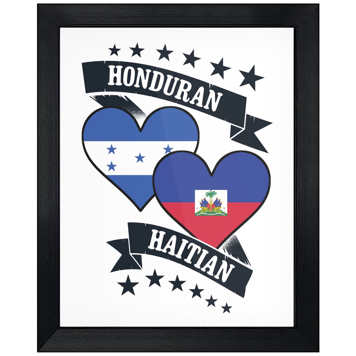 Honduran Haitian Heart Flags Honduras Haiti 8"x10" Wall Art Print