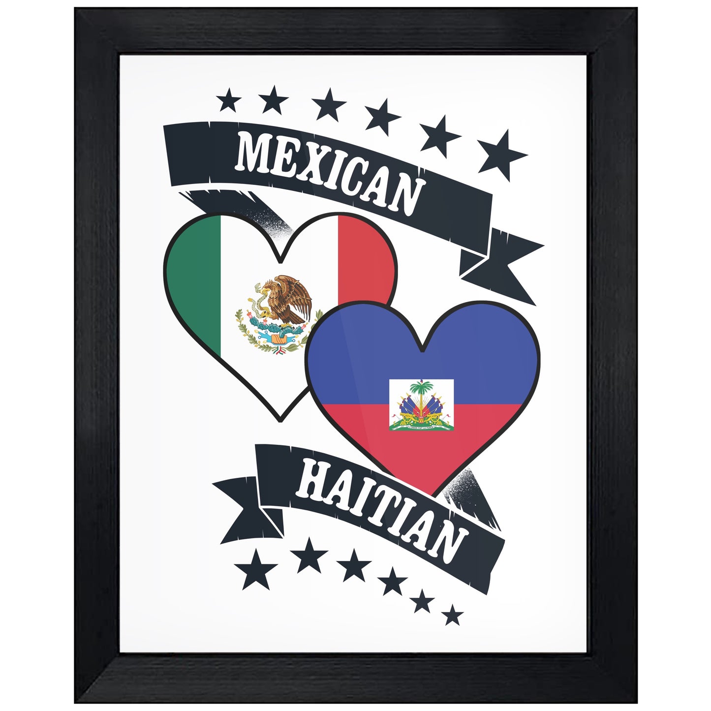 Mexican Haitian Heart Flags Mexico Haiti 8"x10" Wall Art Print