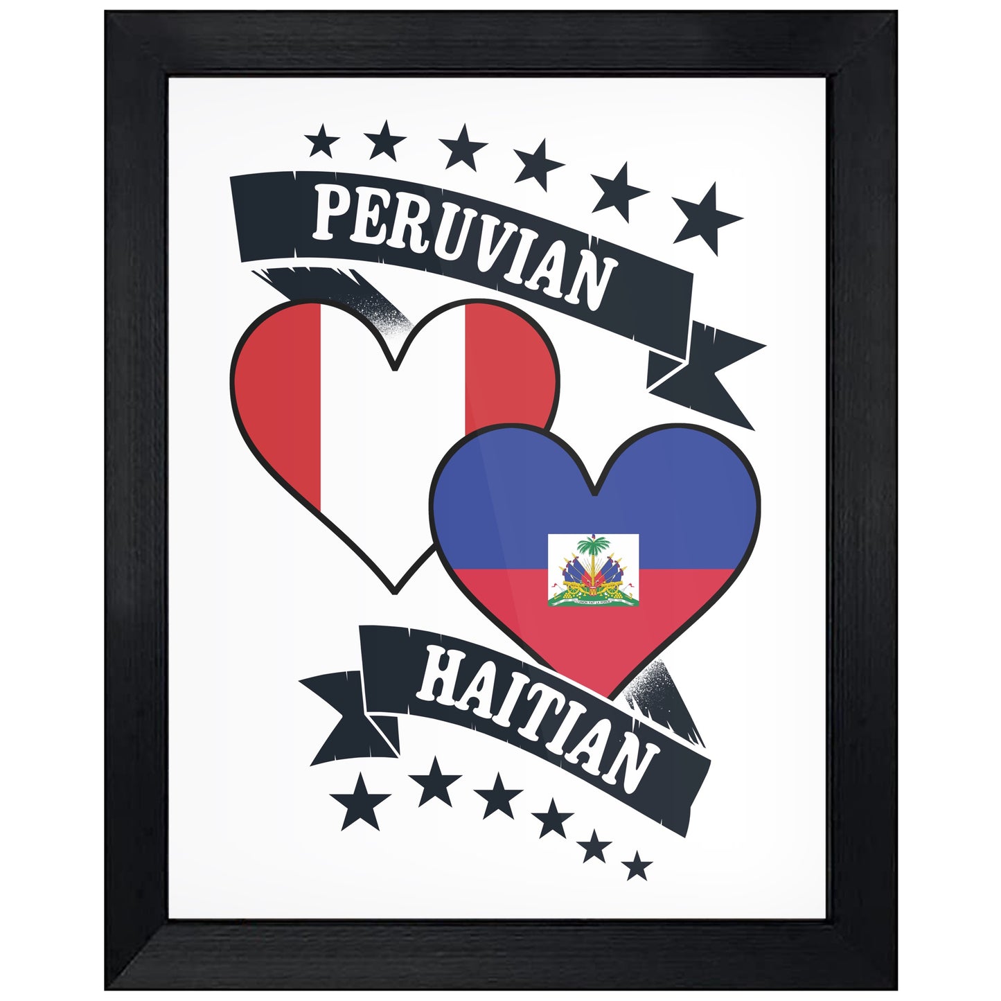Peruvian Haitian Heart Flags Peru Haiti 8"x10" Wall Art Print