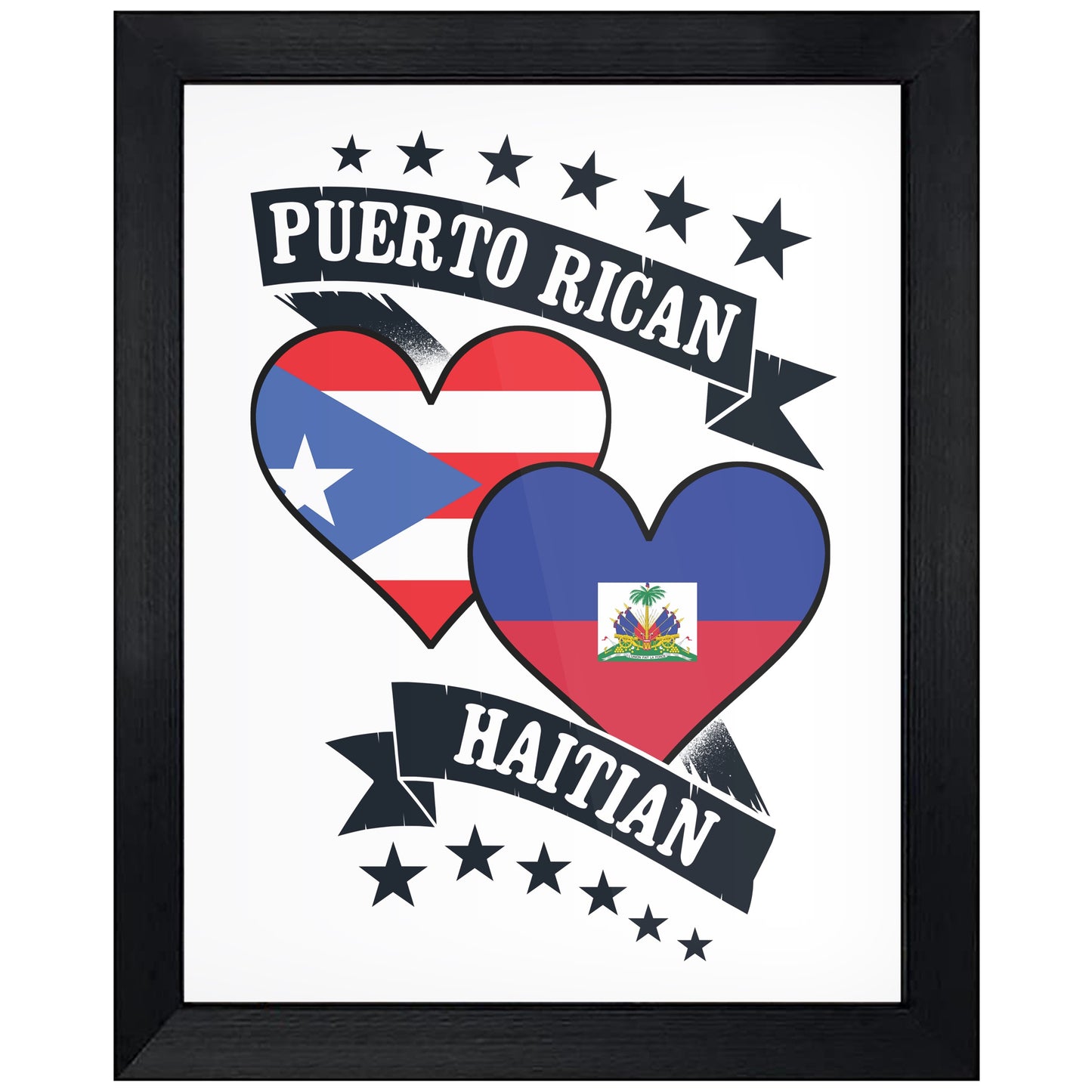 Puerto Rican Haitian Heart Flags Puerto Rico Haiti 8"x10" Wall Art Print