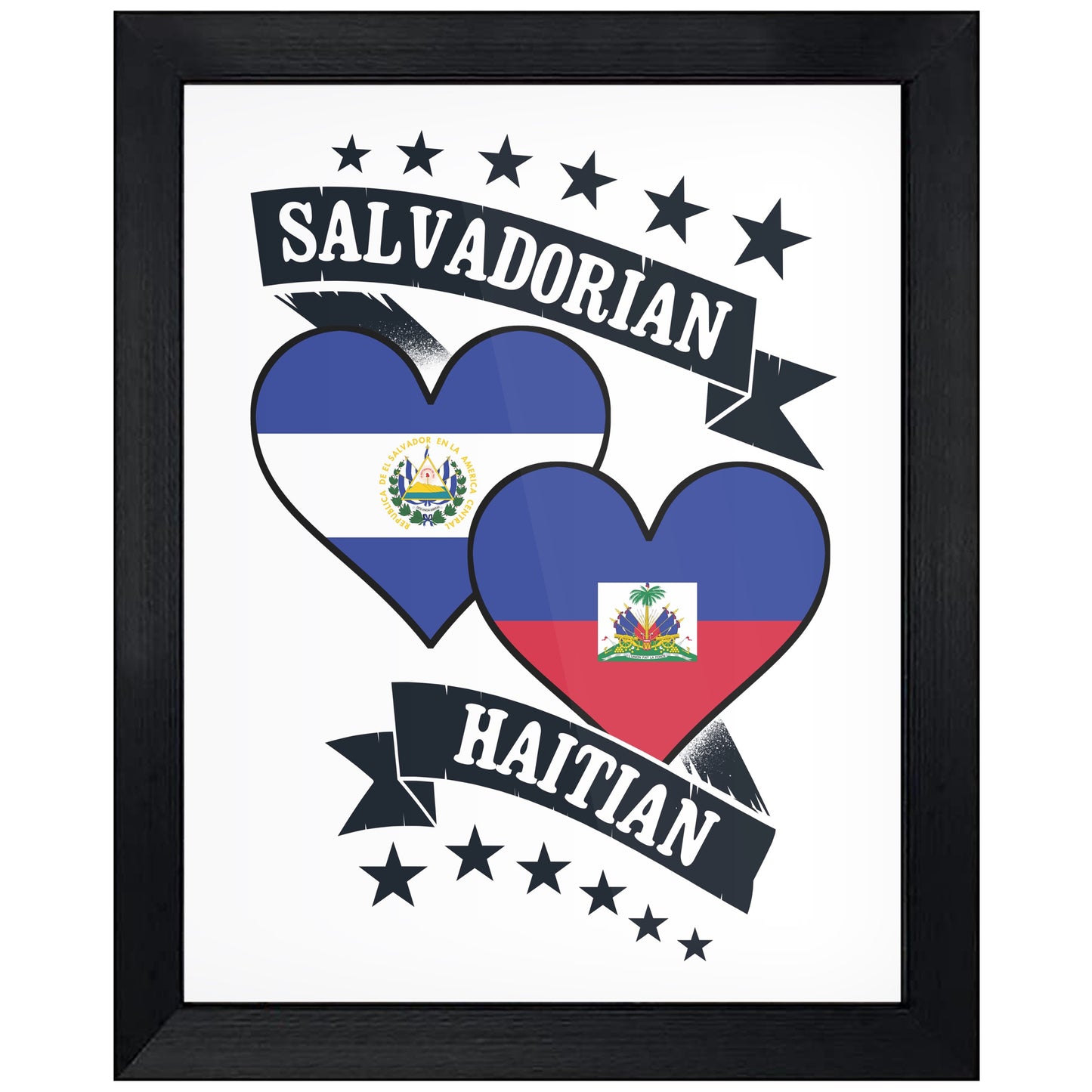 Salvadorian Haitian Heart Flags El Salvador Haiti 8"x10" Wall Art Print