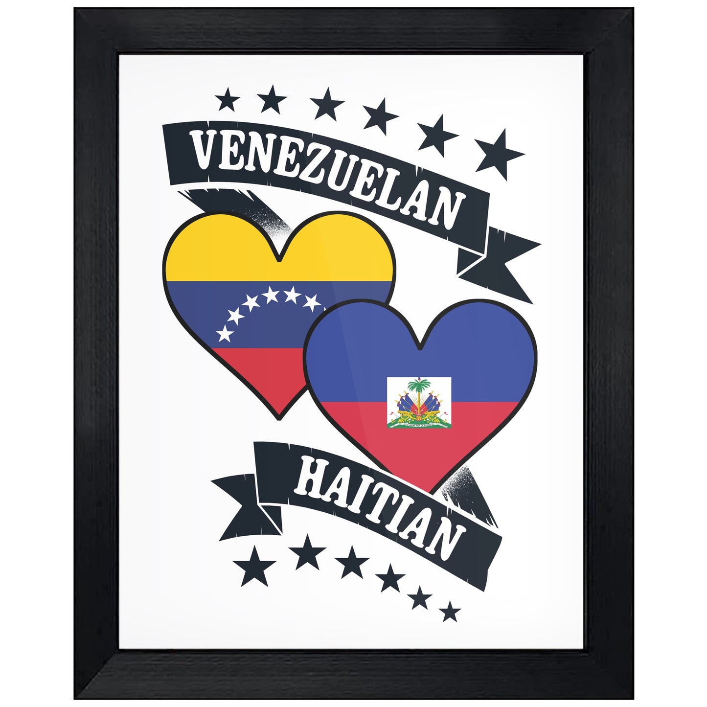 Venezuela Haitian Heart Flags Venezuela Haiti 8"x10" Wall Art Print