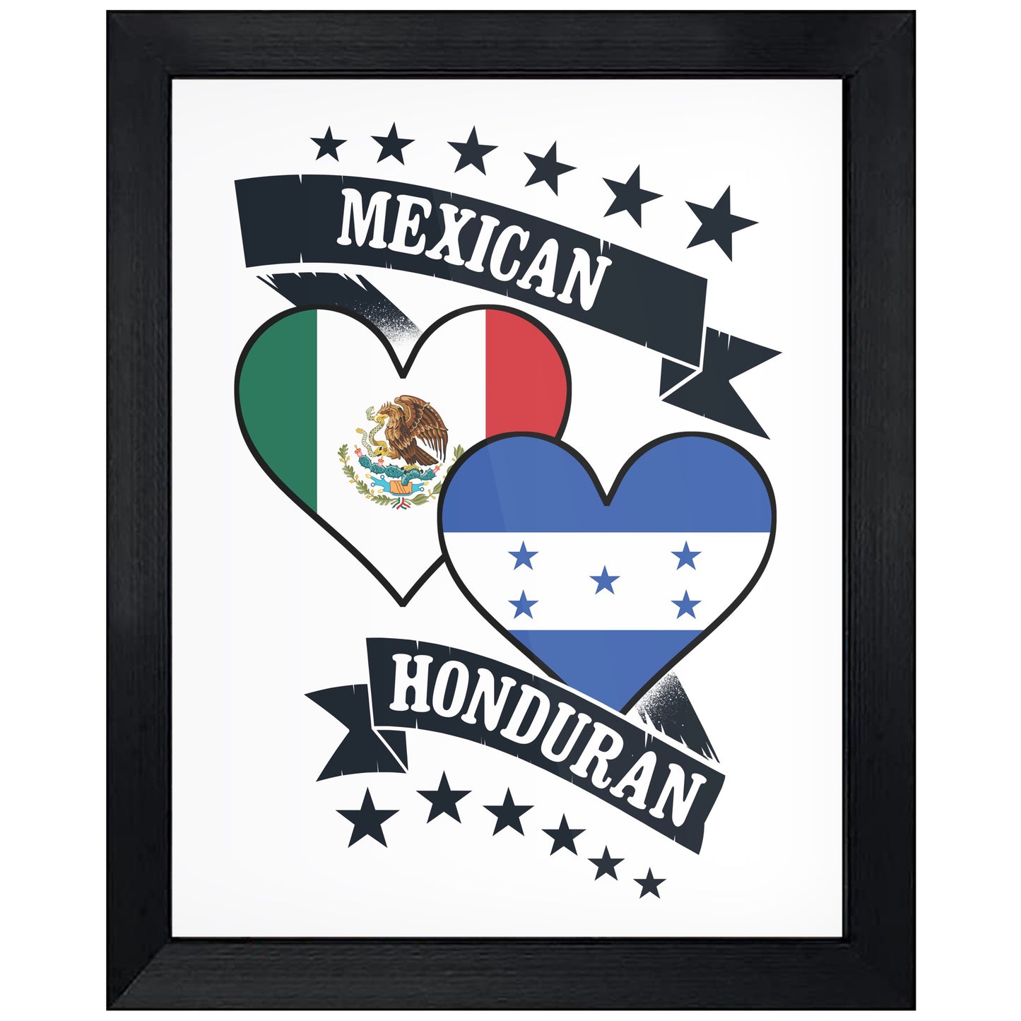 Mexican Honduran Heart Flags Mexico Honduras 8"x10" Wall Art Print