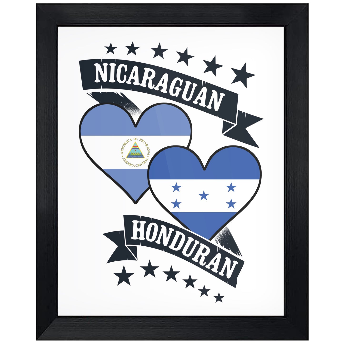 Nicaraguan Honduran Heart Flags Nicaragua Honduras 8"x10" Wall Art Print