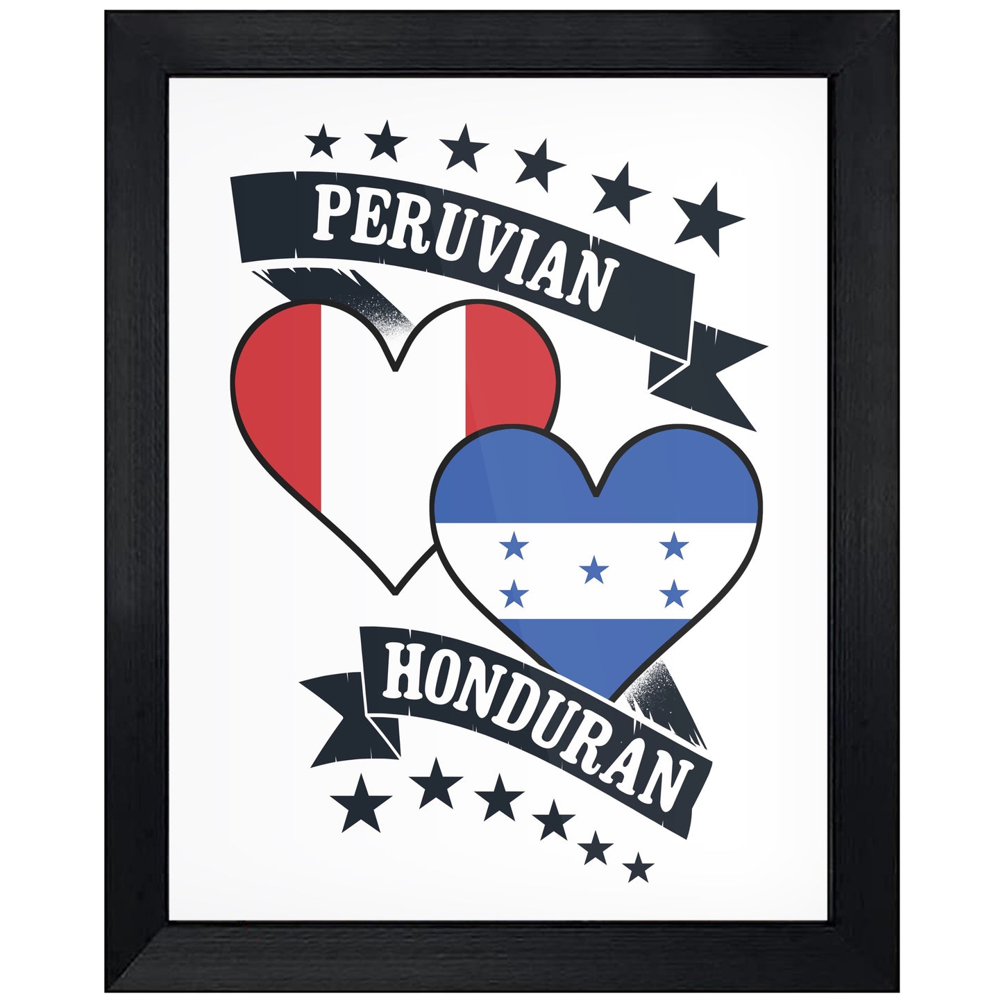 Peruvian Honduran Heart Flags Peru Honduras 8"x10" Wall Art Print
