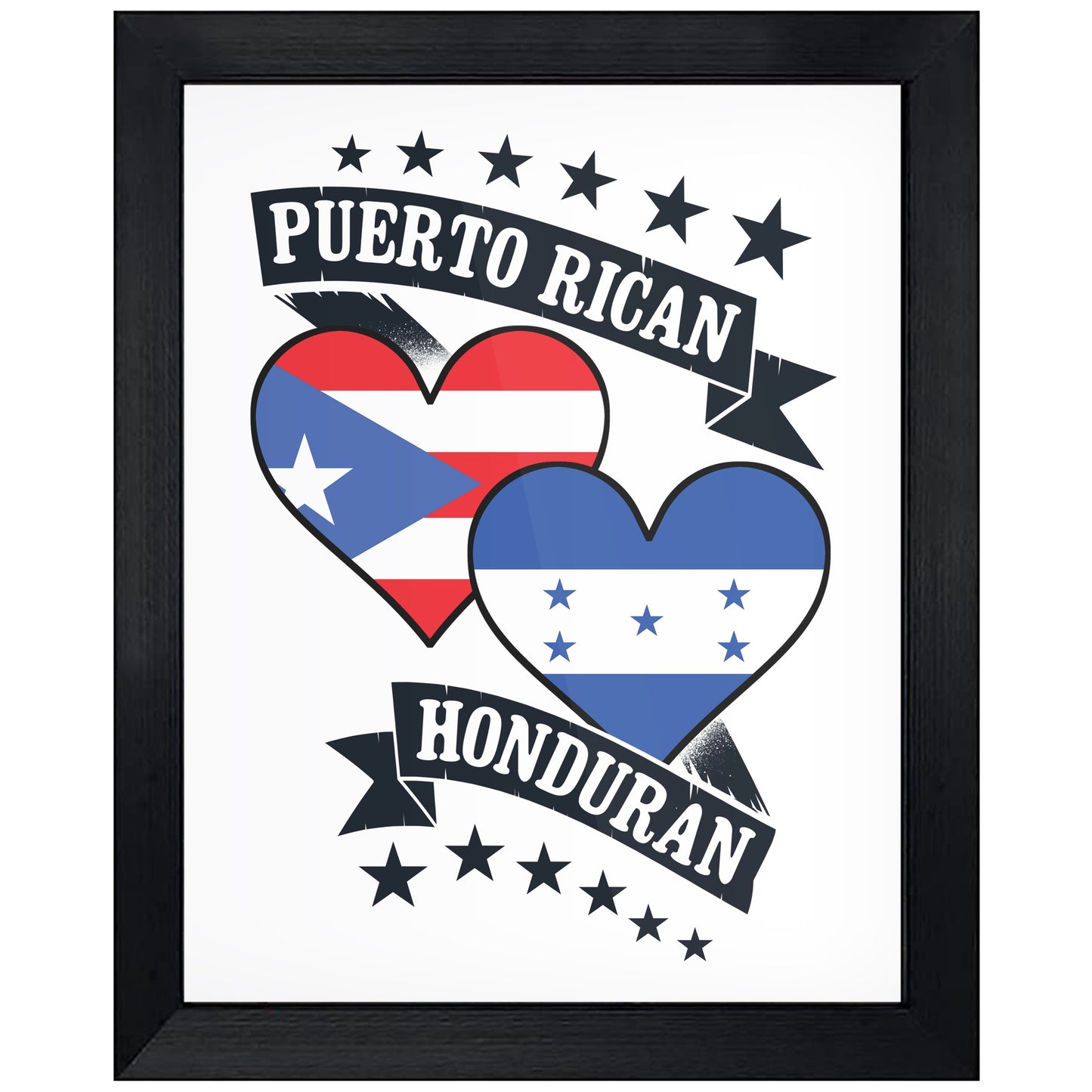 Puerto Rican Honduran Heart Flags Puerto Rico Honduras 8"x10" Wall Art Print