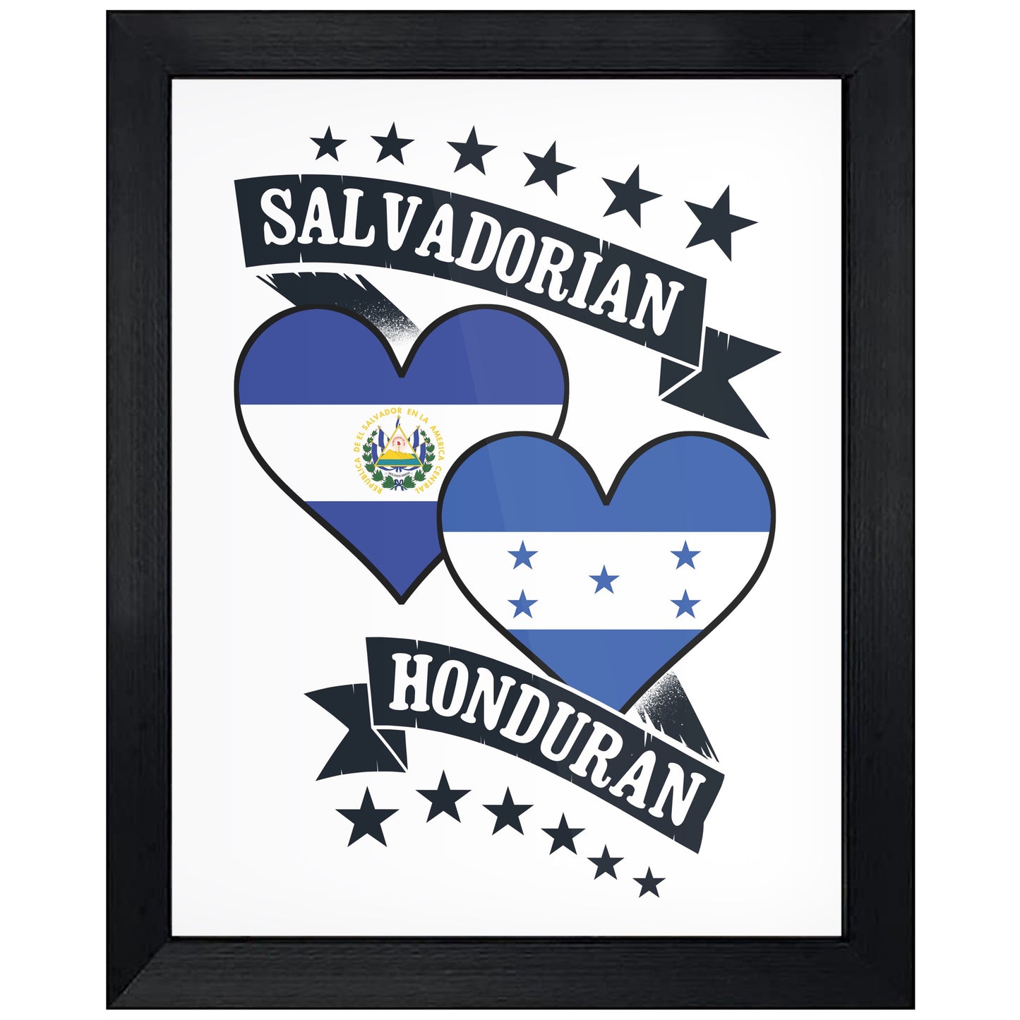 Salvadorian Honduran Heart Flags El Salvador Honduras 8"x10" Wall Art Print