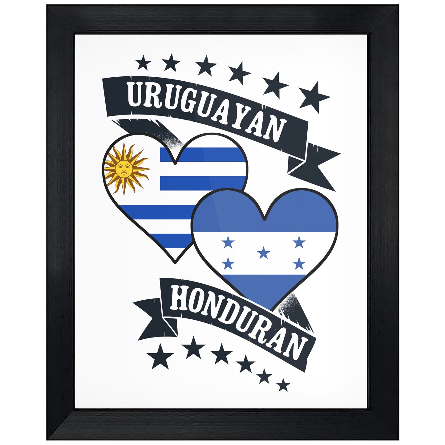 Uruguayan Honduran Heart Flags Uruguay Honduras 8"x10" Wall Art Print