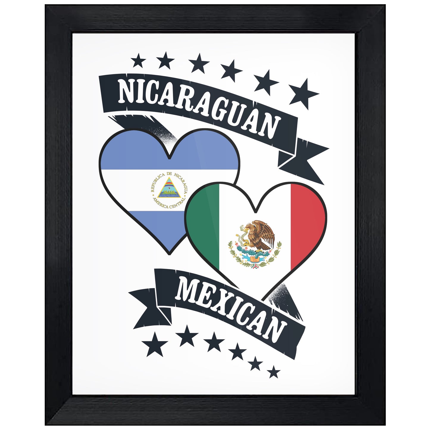 Nicaraguan Mexican Heart Flags Nicaragua Mexico 8"x10" Wall Art Print
