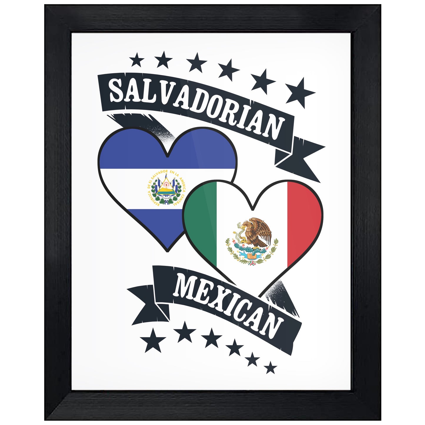 Salvadorian Mexican Heart Flags El Salvador Mexico 8"x10" Wall Art Print
