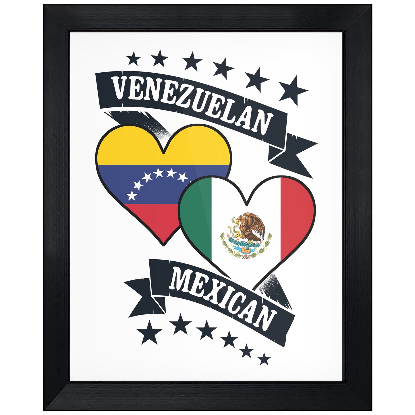 Venezuela Mexican Heart Flags Venezuela Mexico 8"x10" Wall Art Print