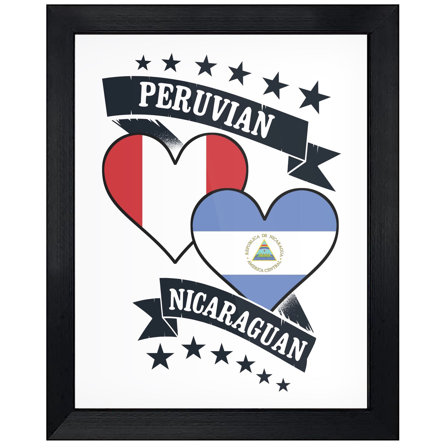 Peruvian Nicaraguan Heart Flags Peru Nicaragua 8"x10" Wall Art Print
