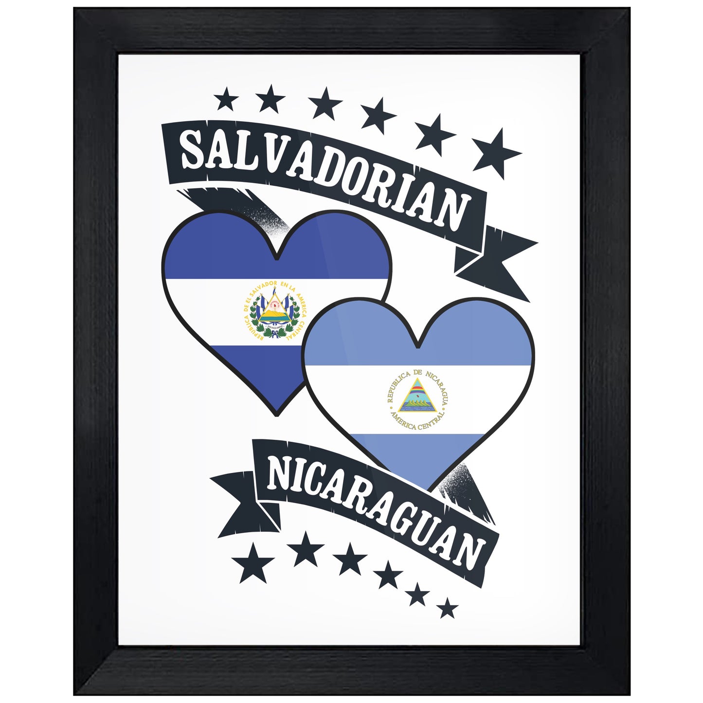 Salvadorian Nicaraguan Heart Flags El Salvador Nicaragua 8"x10" Wall Art Print