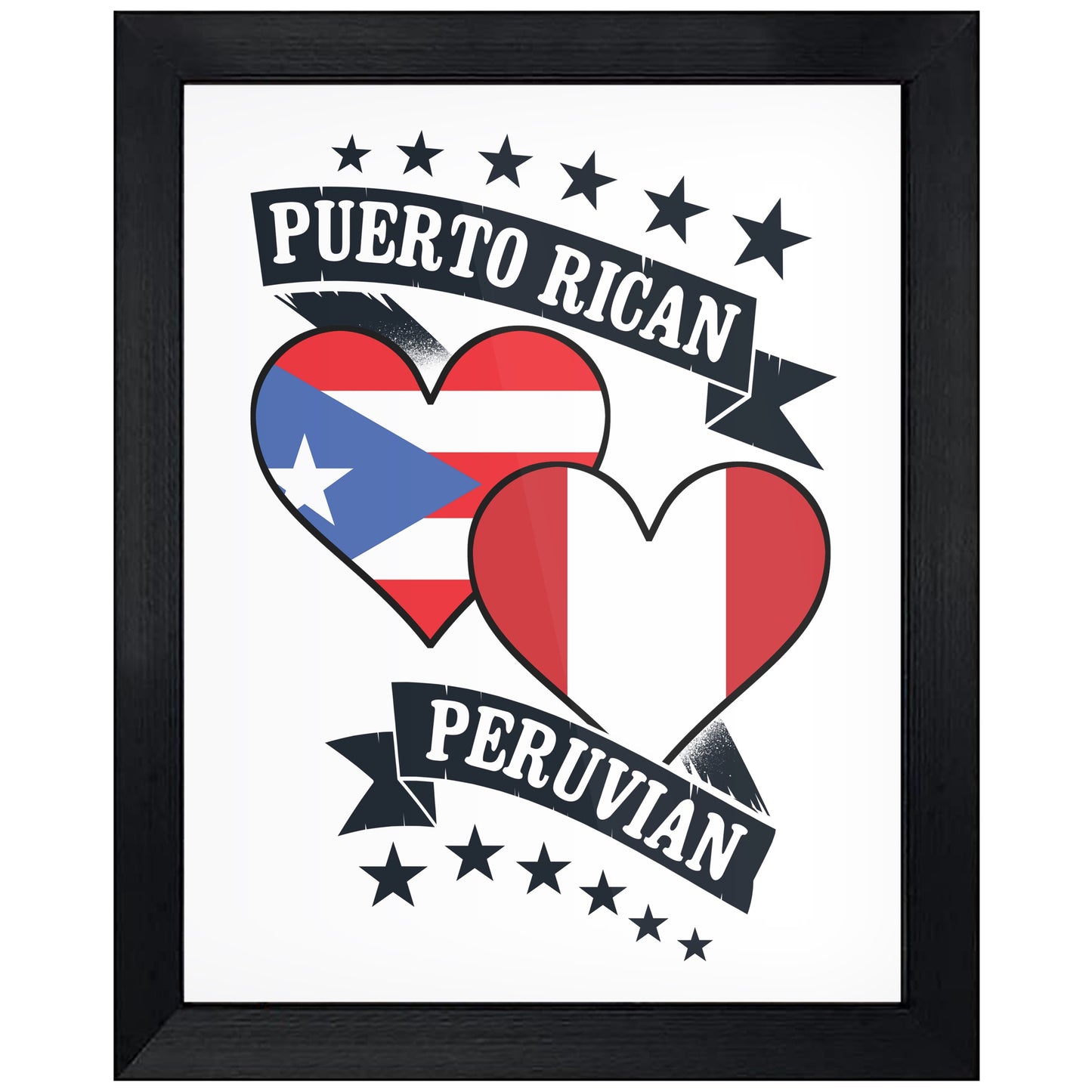 Puerto Rican Peruvian Heart Flags Puerto Rico Peru 8"x10" Wall Art Print