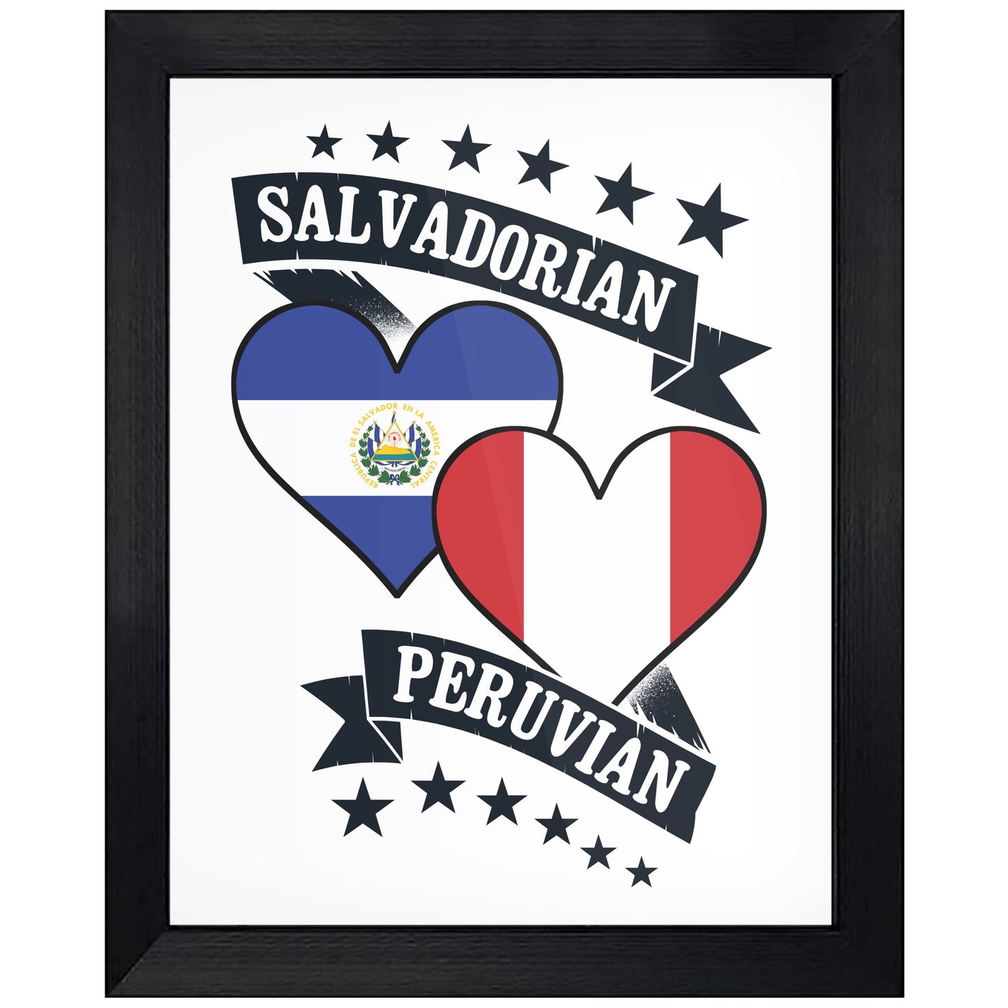 Salvadorian Peruvian Heart Flags El Salvador Peru 8"x10" Wall Art Print