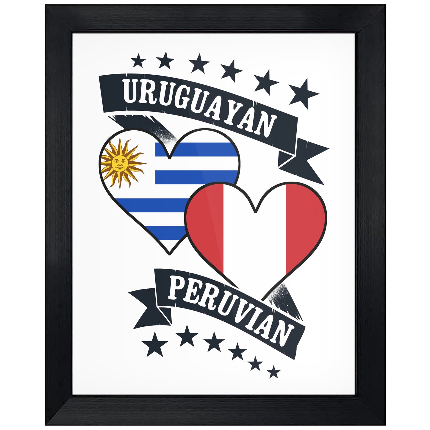 Uruguayan Peruvian Heart Flags Uruguay Peru 8"x10" Wall Art Print
