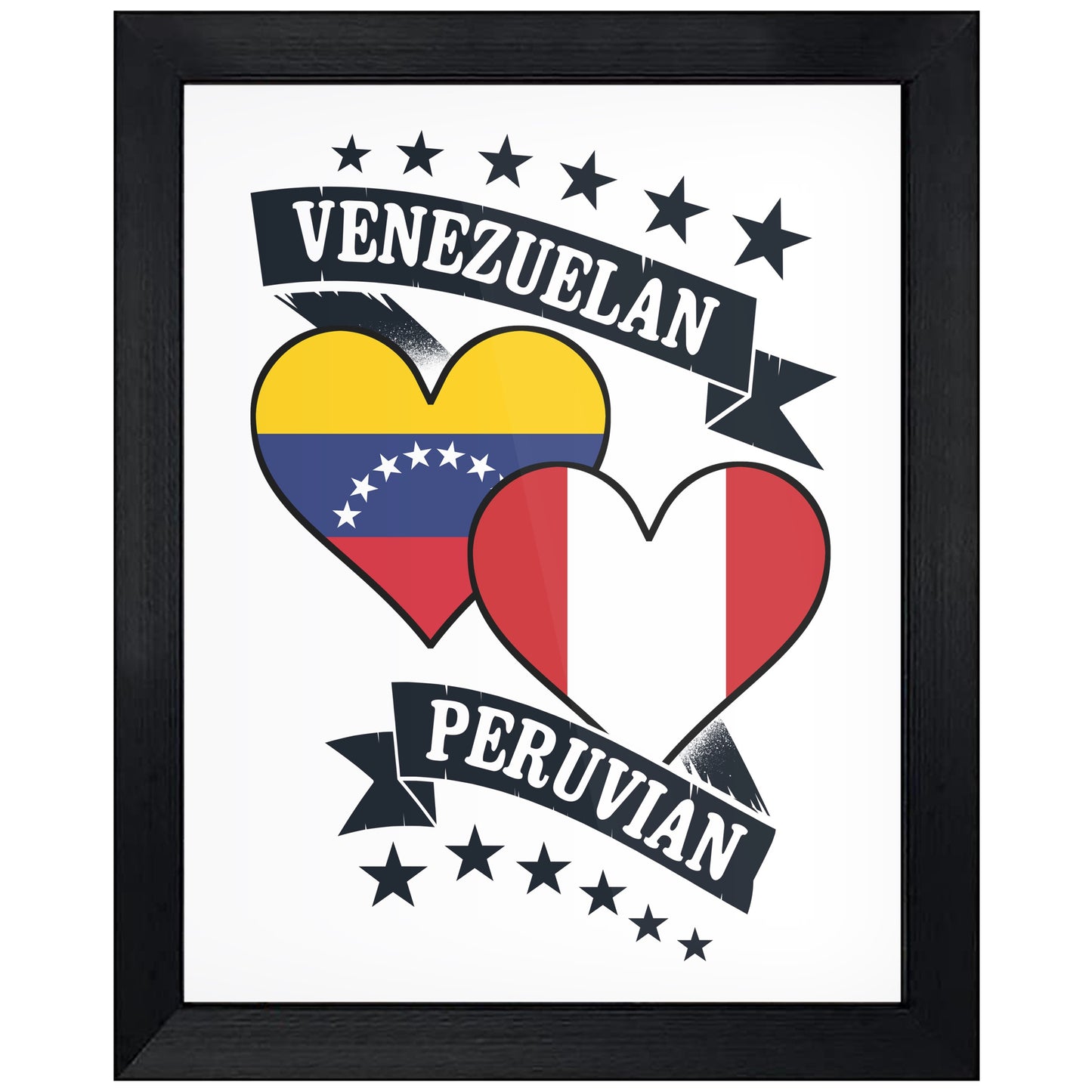 Venezuelan Peruvian Heart Flags Venezuela Peru 8"x10" Wall Art Print