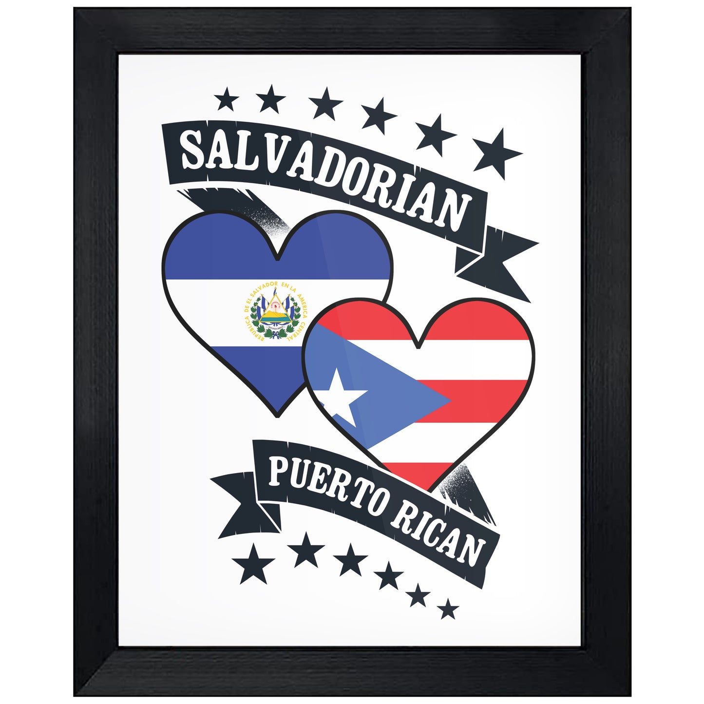 Salvadorian Puerto Rican Heart Flags El Salvador Puerto Rico 8"x10" Wall Art Print