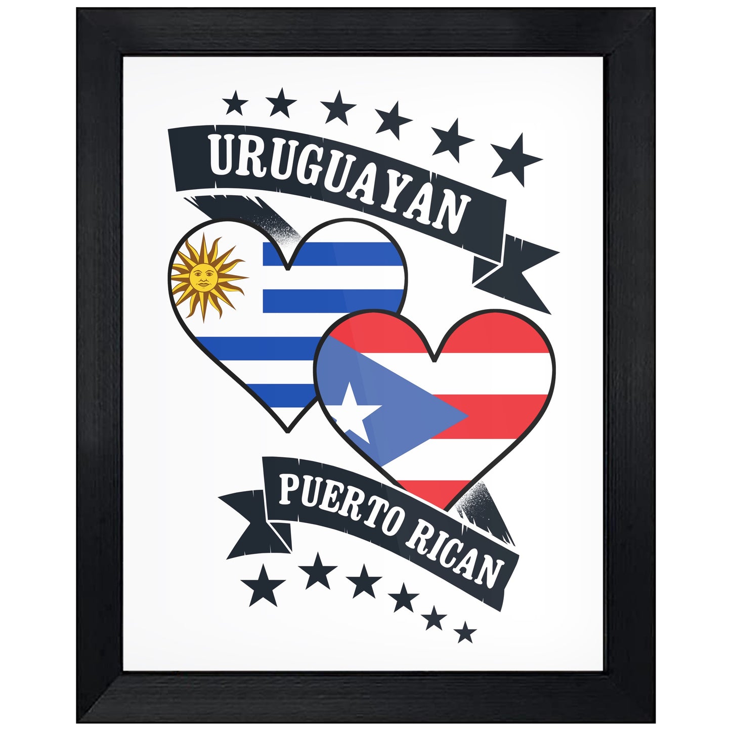 Uruguayan Puerto Rican Heart Flags Uruguay Puerto Rico 8"x10" Wall Art Print
