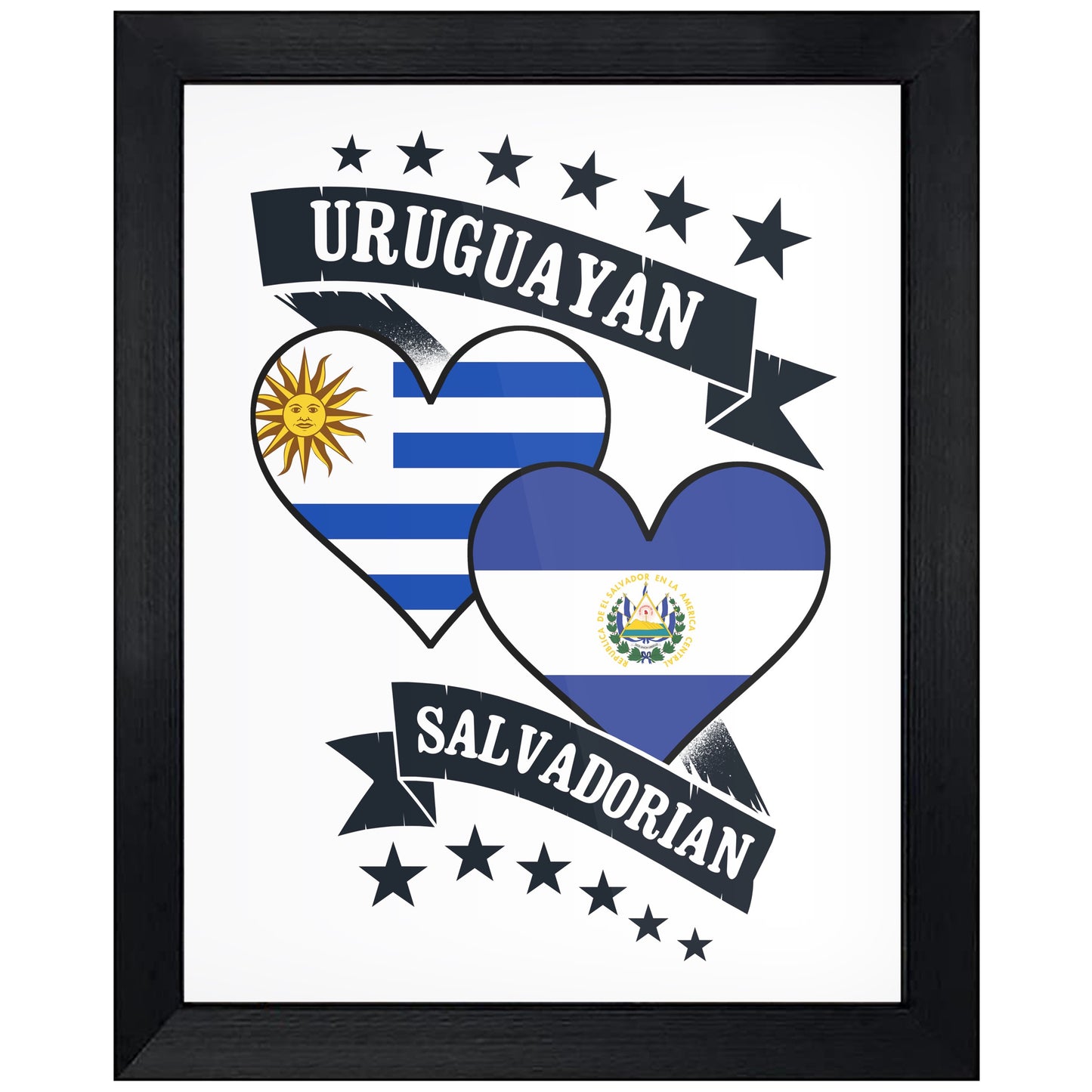 Uruguayan Salvadorian Heart Flags Uruguay El Salvador 8"x10" Wall Art Print