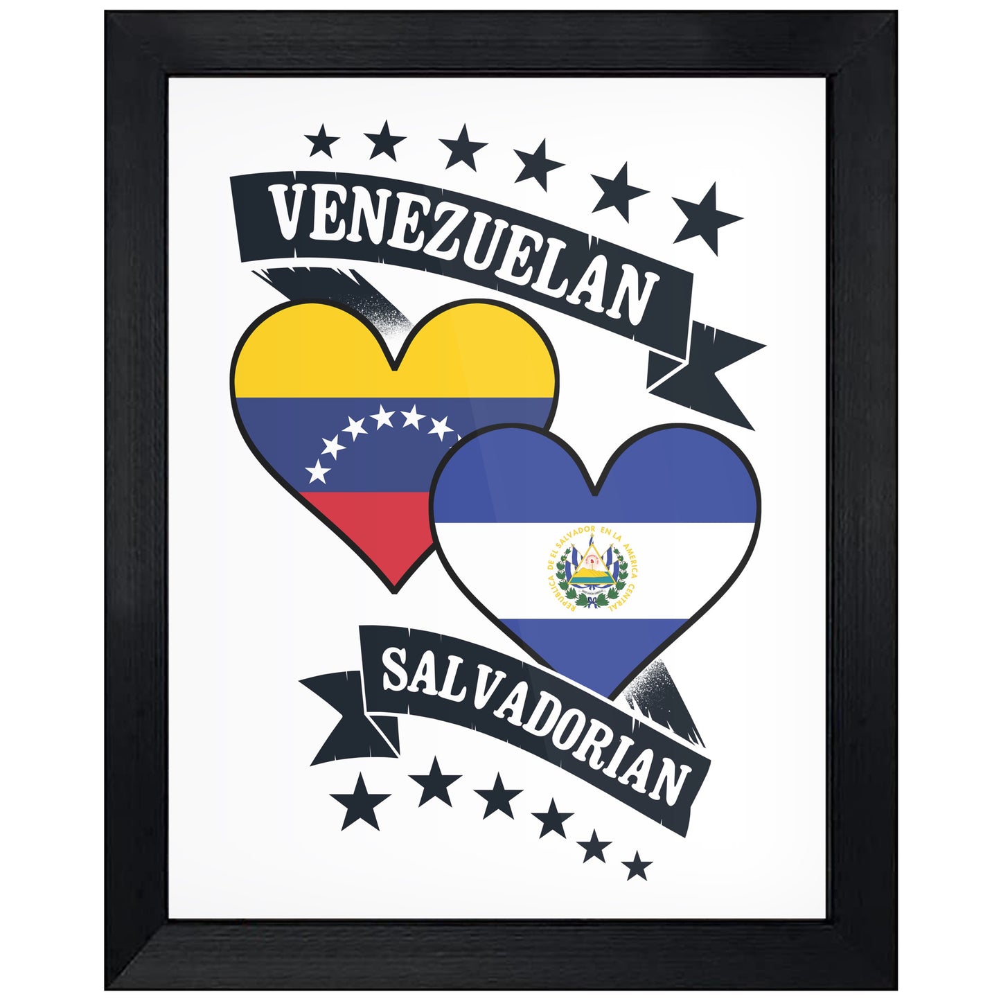 Venezuelan Salvadorian Heart Flags Venezuela El Salvador 8"x10" Wall Art Print