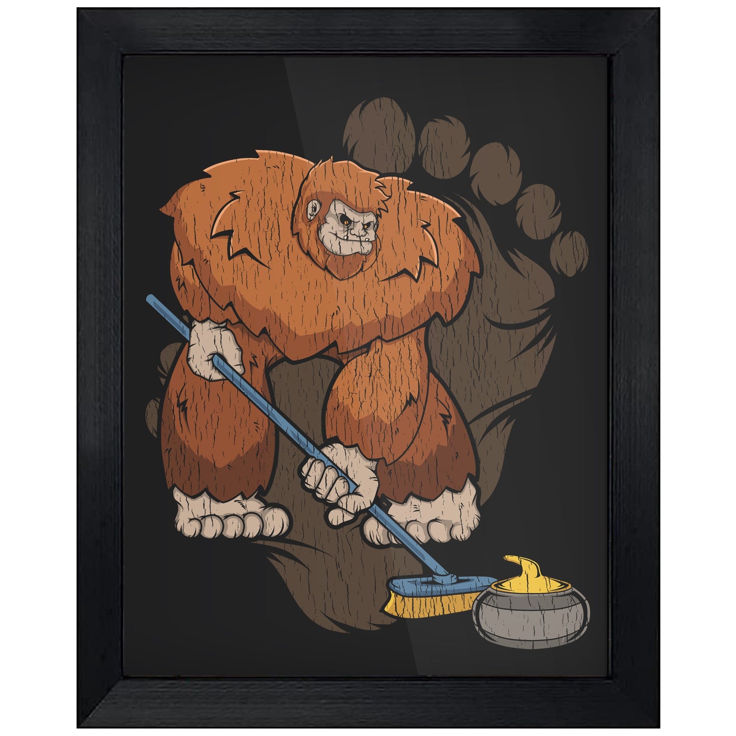 Bigfoot Curling Art - Sasquatch Curling 8"x10" Wall Art Print