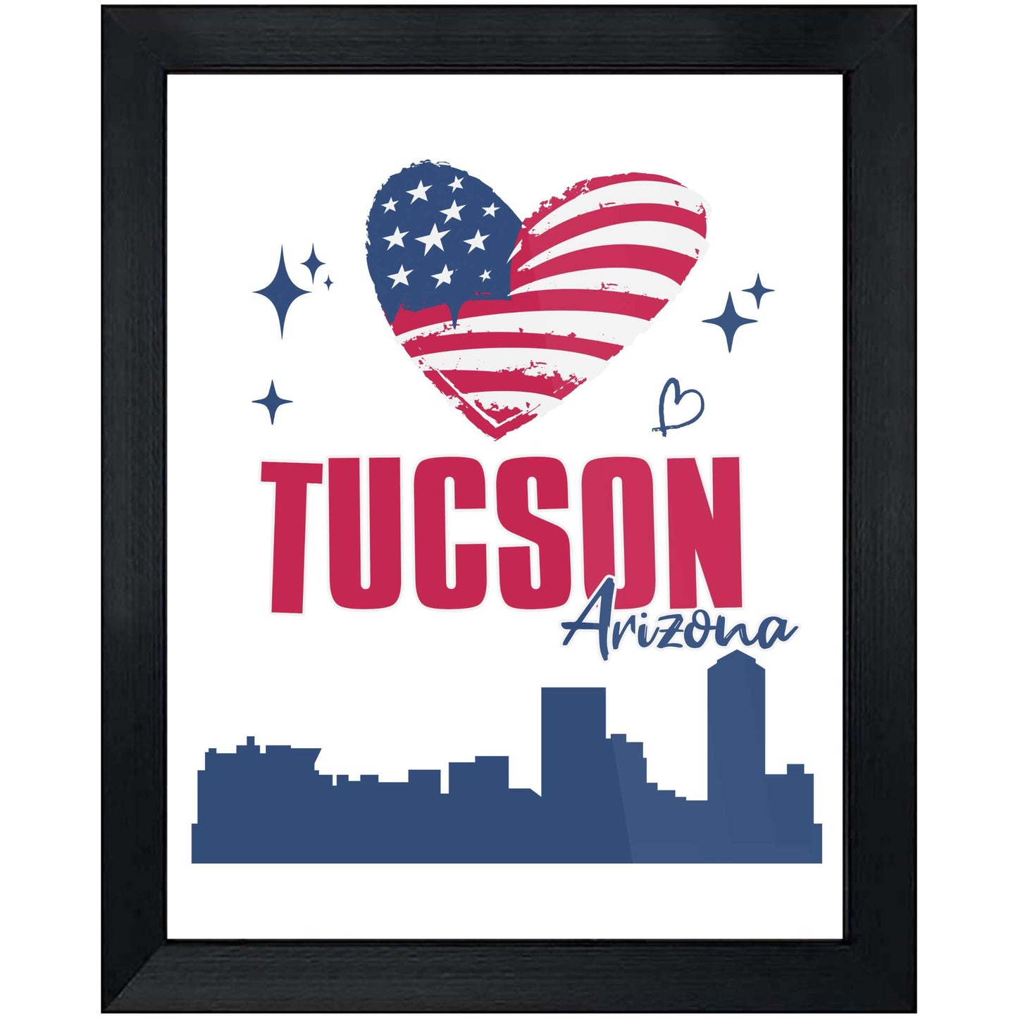 Tucson Arizona Skyline American Flag Heart 4th of July 8"x10" Wall Art Print
