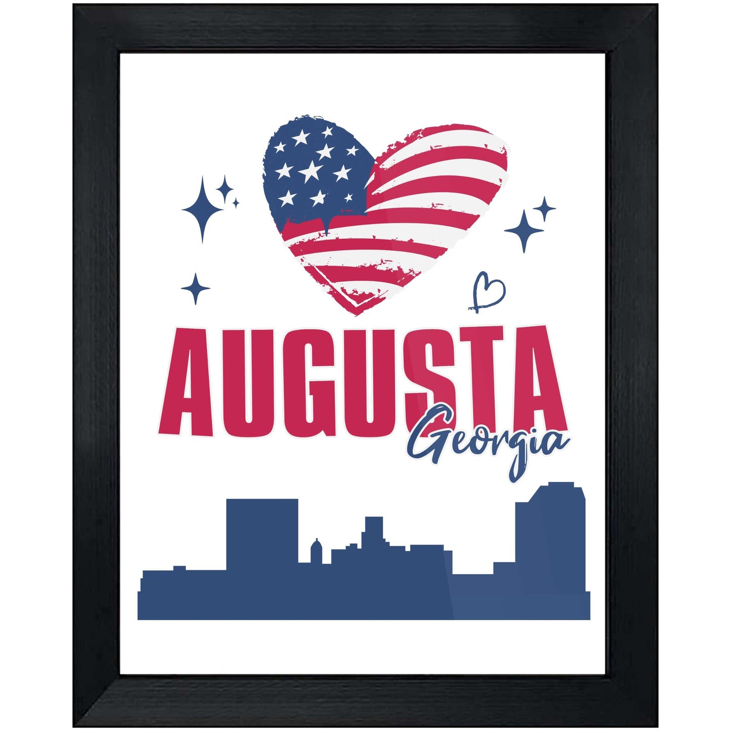 Augusta Georgia Skyline American Flag Heart 4th of July 8"x10" Wall Art Print
