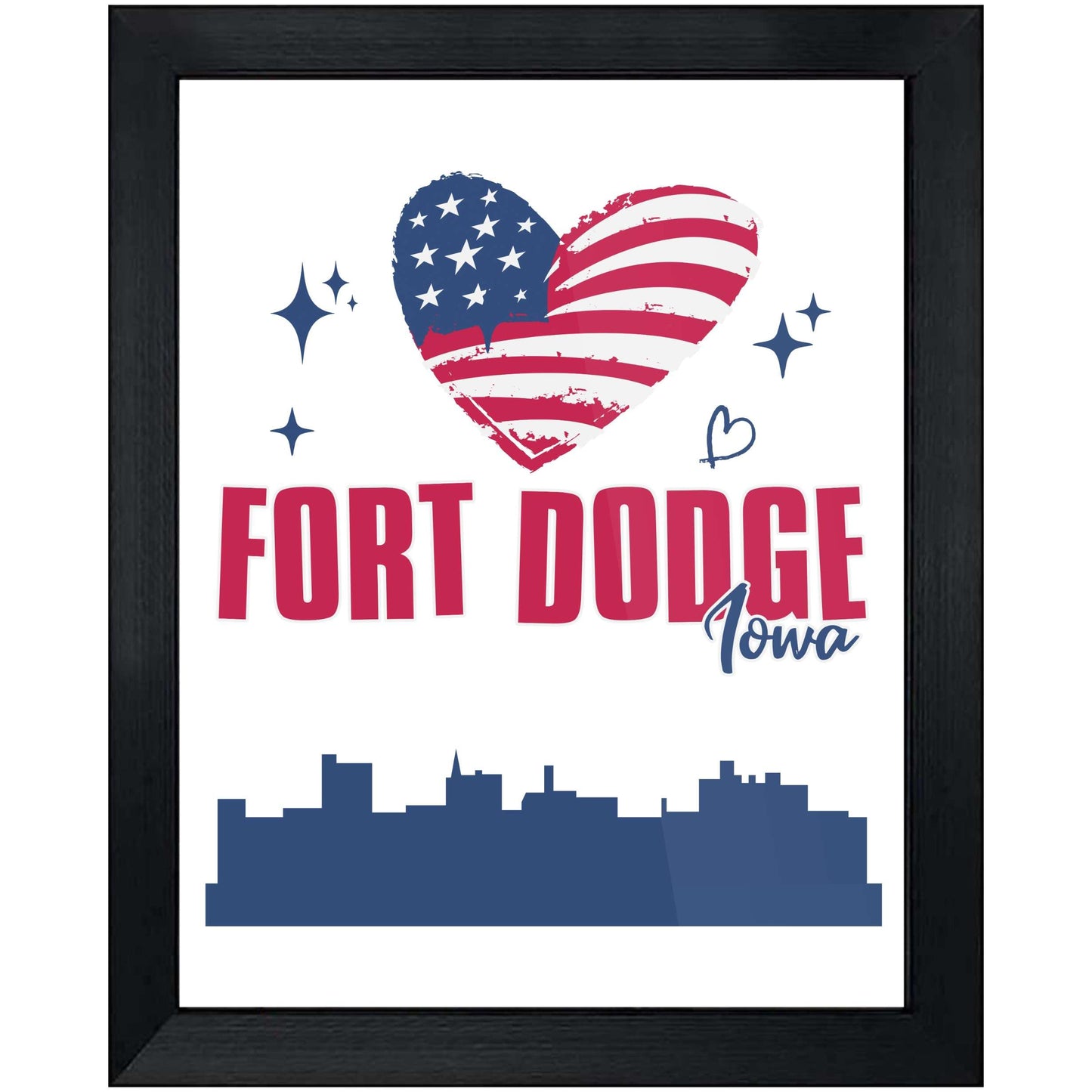 Fort Dodge Iowa Skyline American Flag Heart 4th of July 8"x10" Wall Art Print